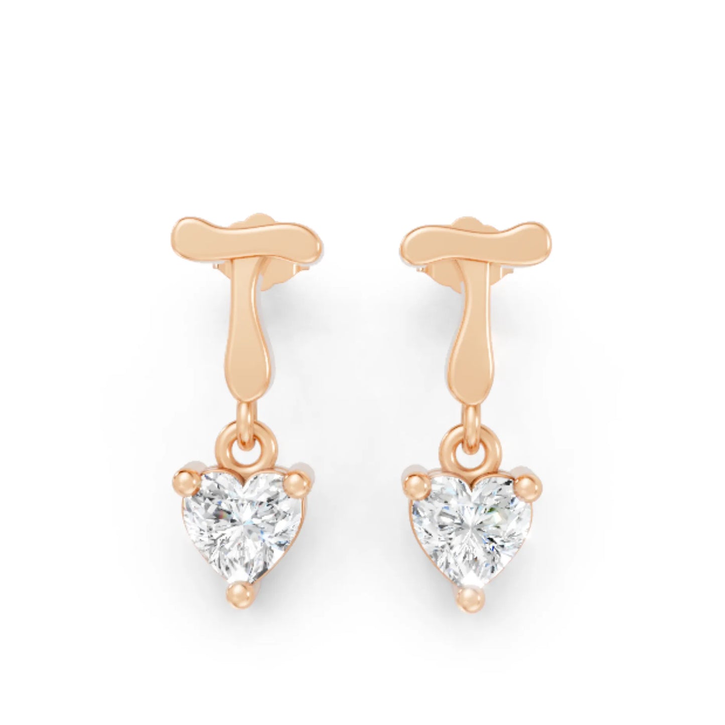 14K Gold Heart Cut Diamond Personalized Initial with Dangling Stud Earring