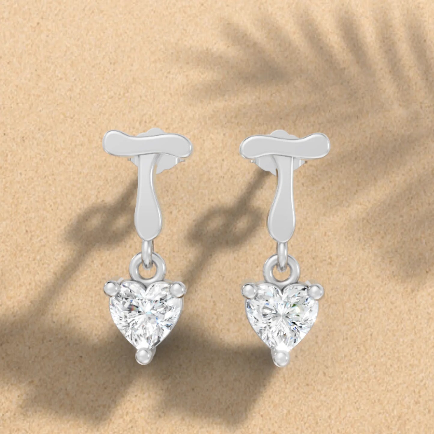 14K Gold Heart Cut Diamond Personalized Initial with Dangling Stud Earring