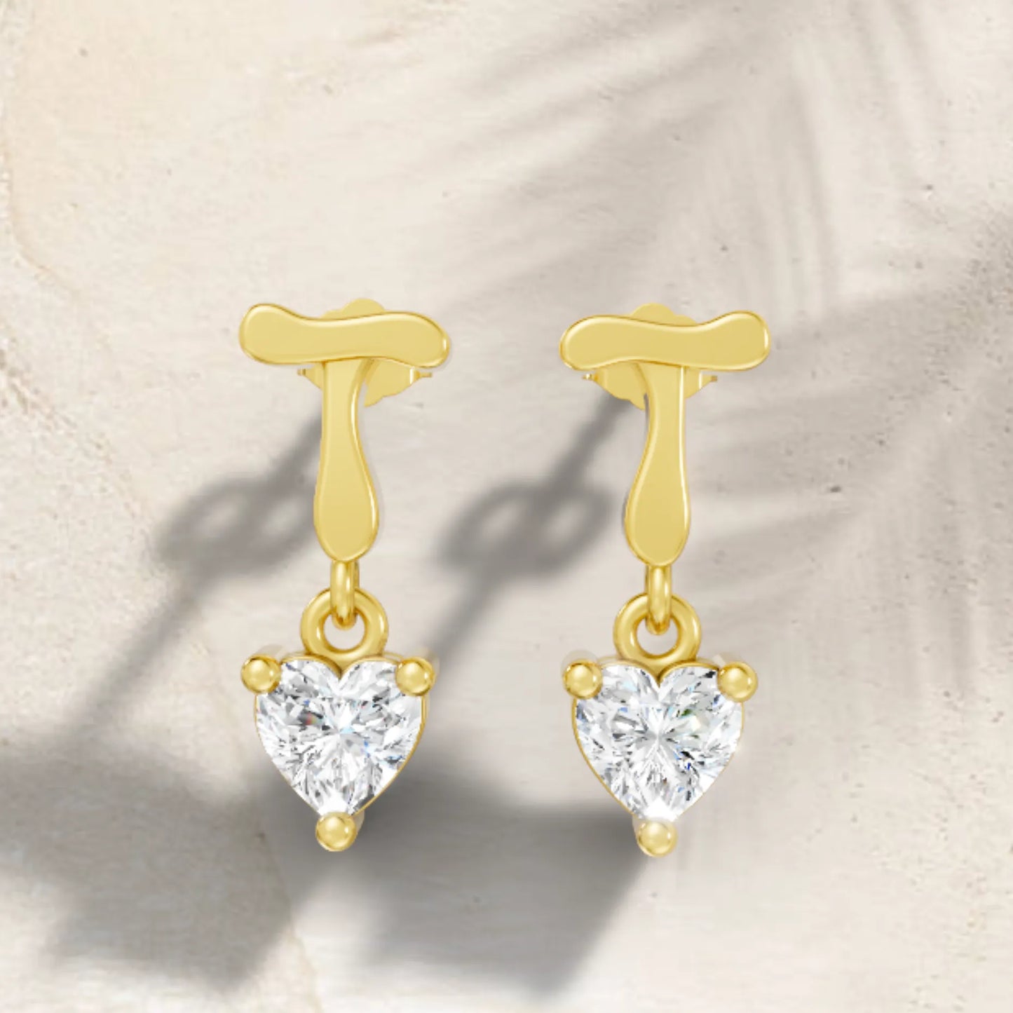 14K Gold Heart Cut Diamond Personalized Initial with Dangling Stud Earring