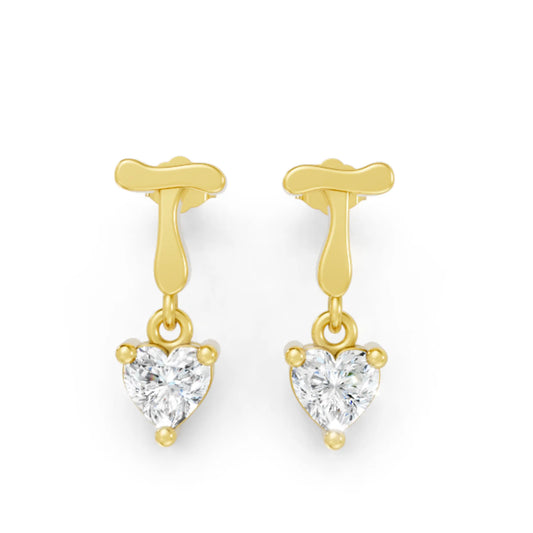 14K Gold Heart Cut Diamond Personalized Initial with Dangling Stud Earring
