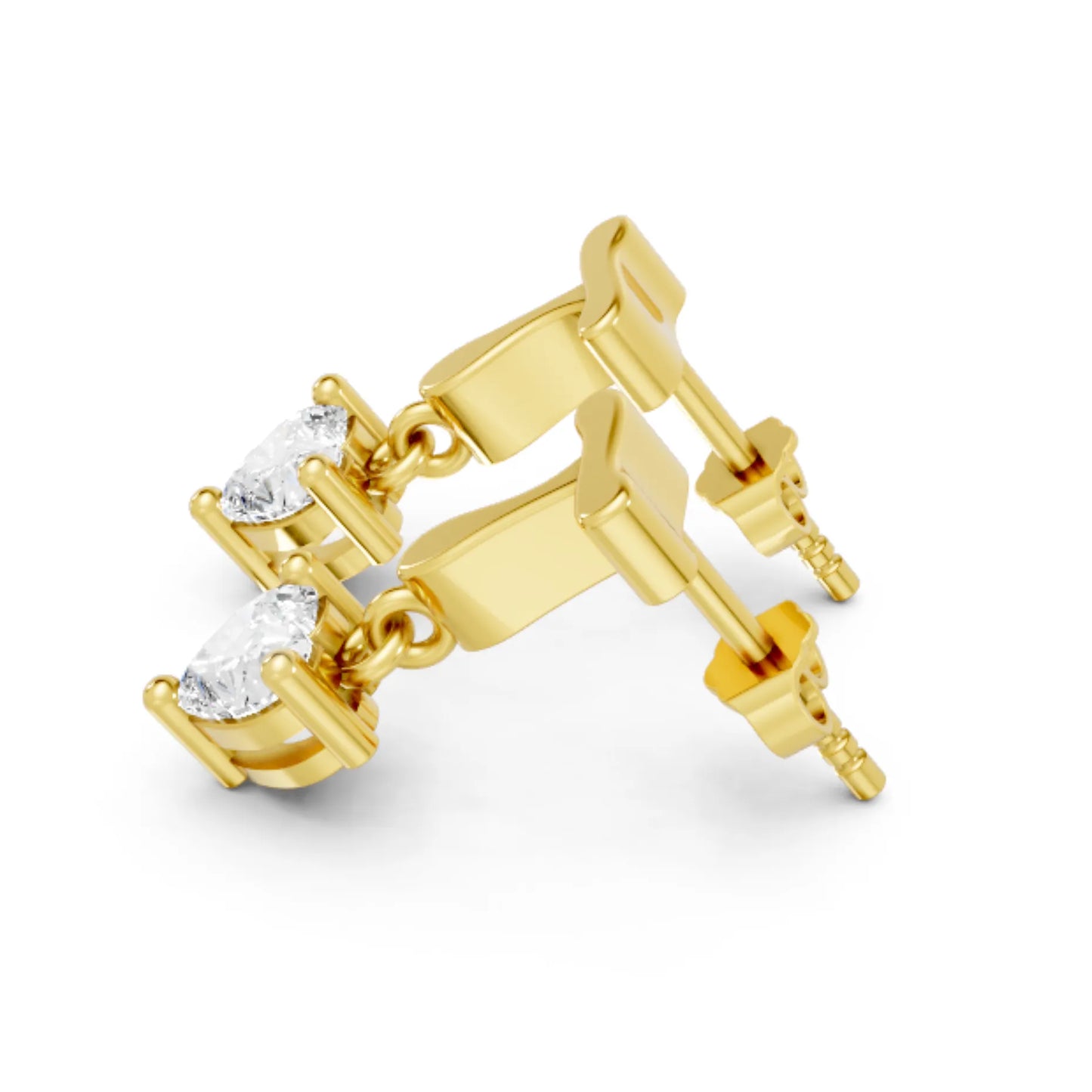 14K Gold Heart Cut Diamond Personalized Initial with Dangling Stud Earring