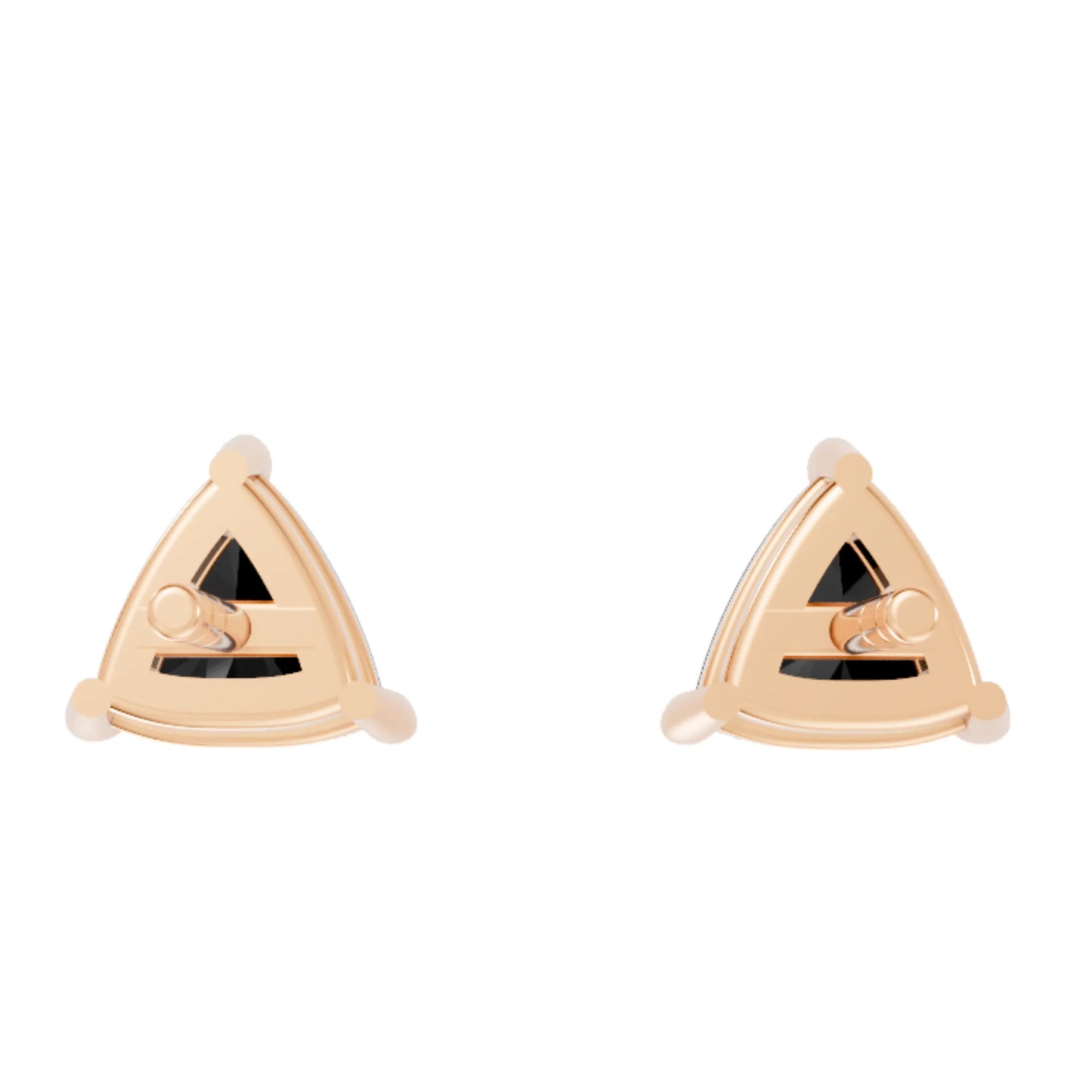 14K Gold Trillion Cut Black Diamond Solitaire Stud Earring