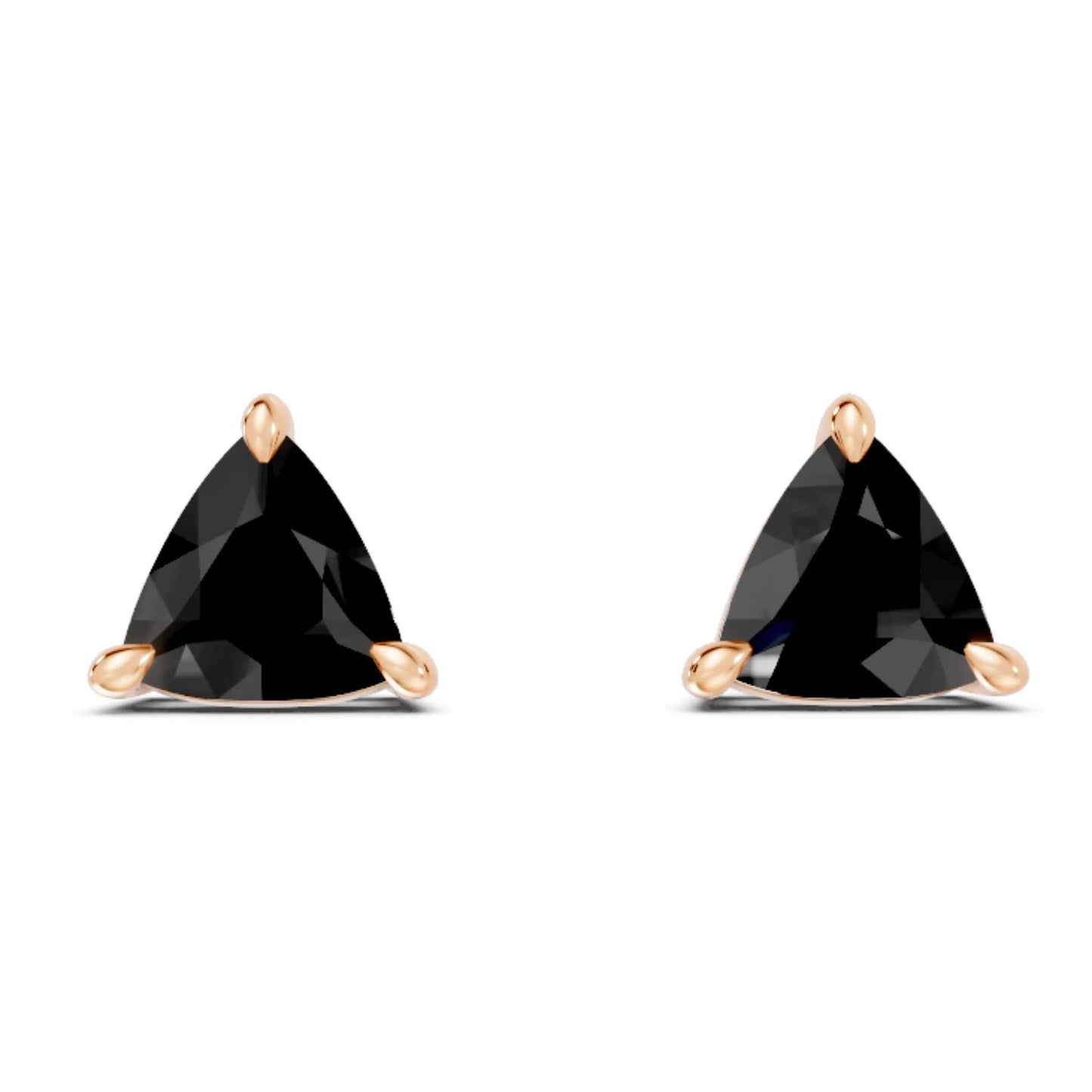 14K Gold Trillion Cut Black Diamond Solitaire Stud Earring