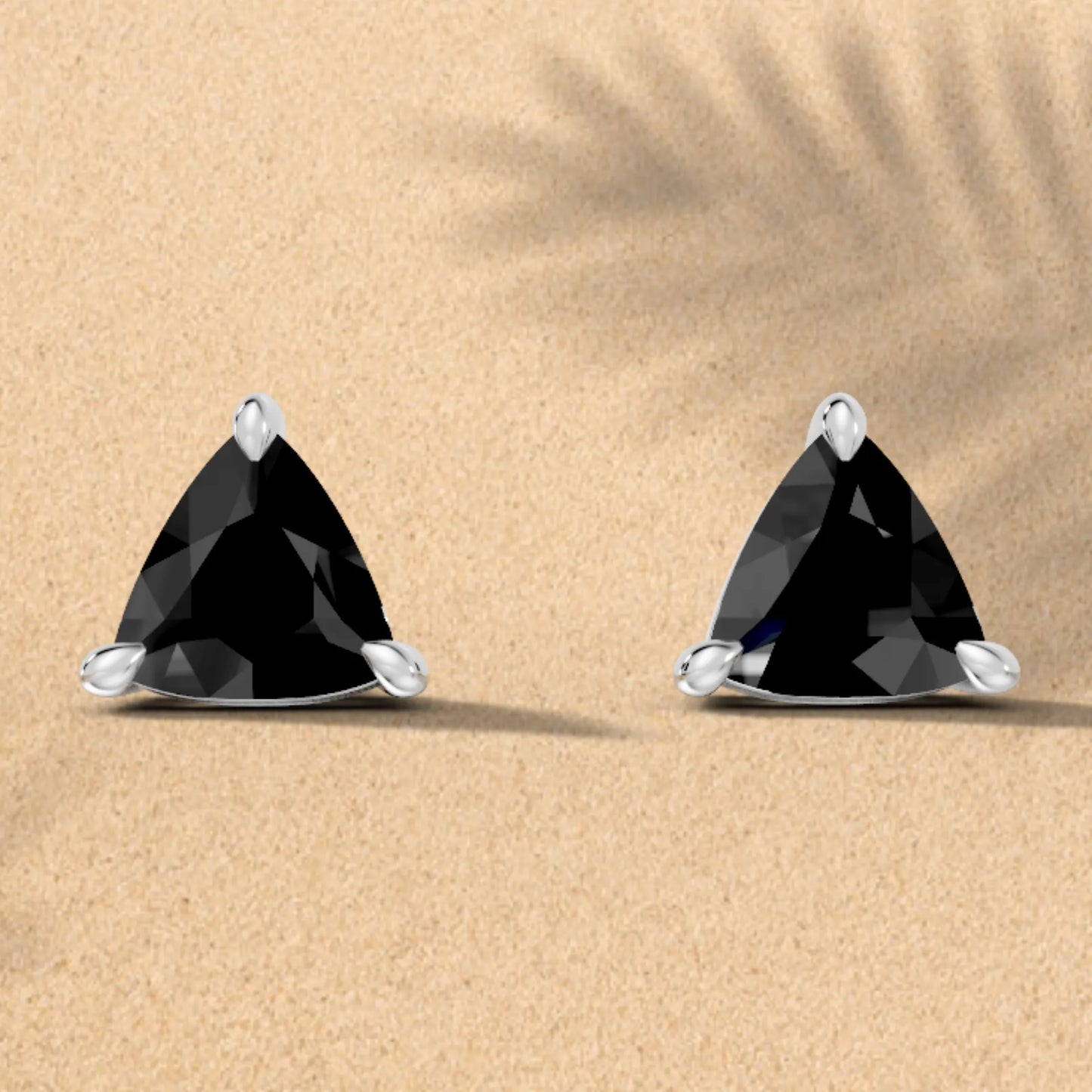 14K Gold Trillion Cut Black Diamond Solitaire Stud Earring