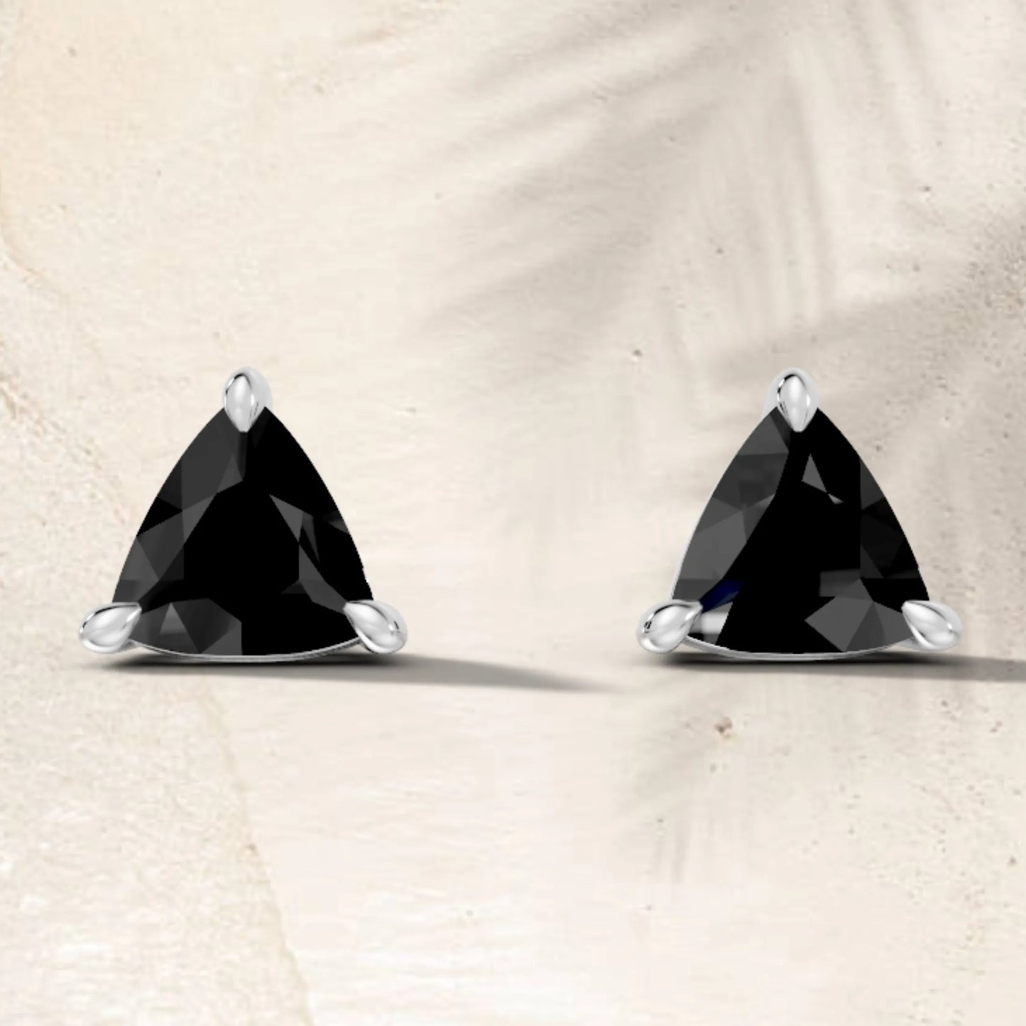 14K Gold Trillion Cut Black Diamond Solitaire Stud Earring