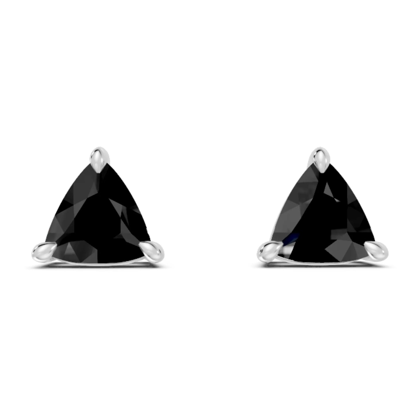 14K Gold Trillion Cut Black Diamond Solitaire Stud Earring