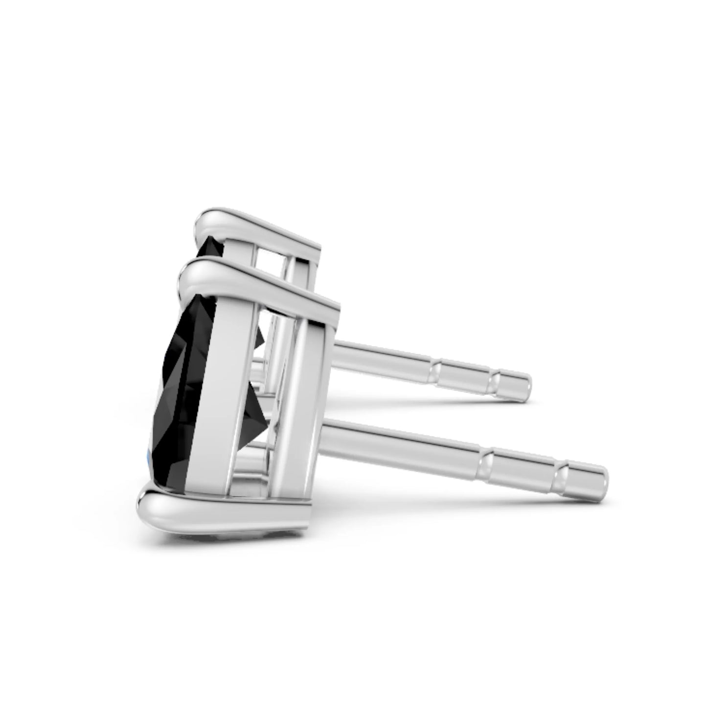 14K Gold Trillion Cut Black Diamond Solitaire Stud Earring