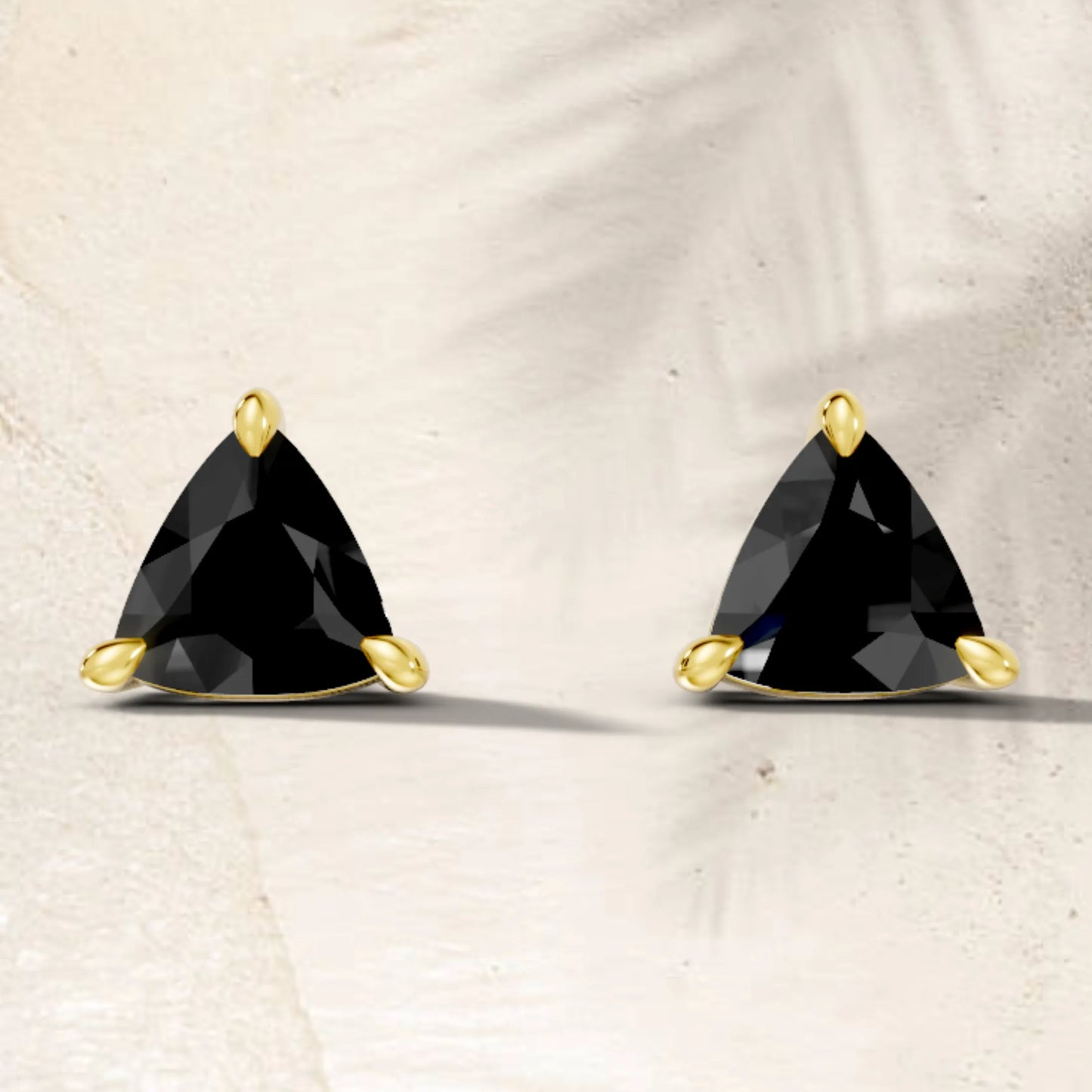 14K Gold Trillion Cut Black Diamond Solitaire Stud Earring
