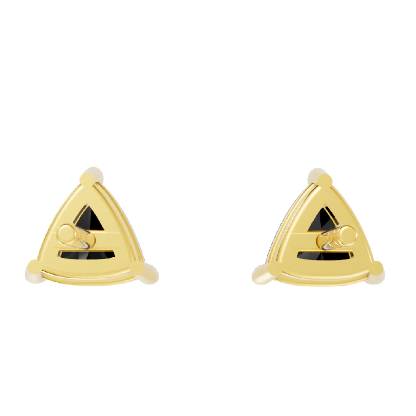 14K Gold Trillion Cut Black Diamond Solitaire Stud Earring