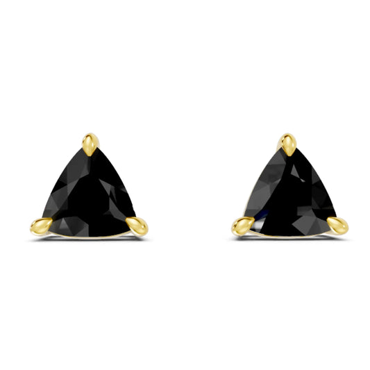 14K Gold Trillion Cut Black Diamond Solitaire Stud Earring