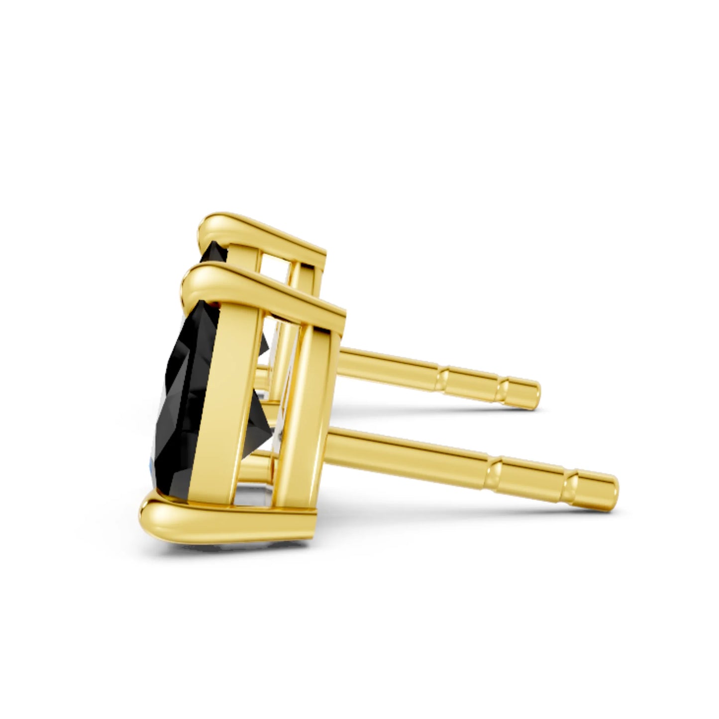 14K Gold Trillion Cut Black Diamond Solitaire Stud Earring