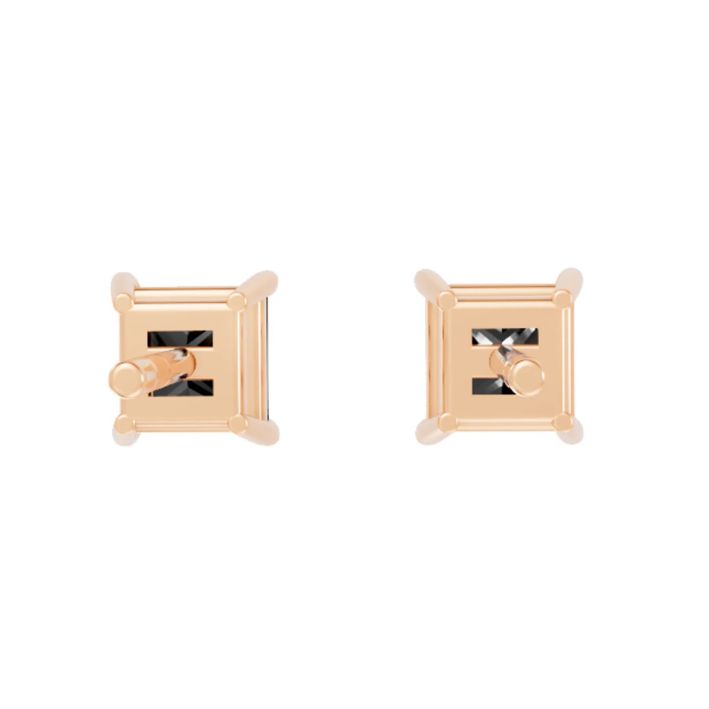 14K Gold Princess Cut Black Diamond Solitaire Stud Earring