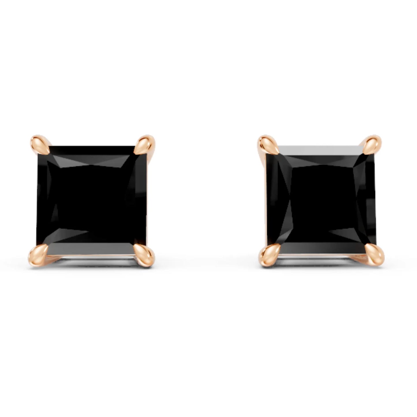 14K Gold Princess Cut Black Diamond Solitaire Stud Earring