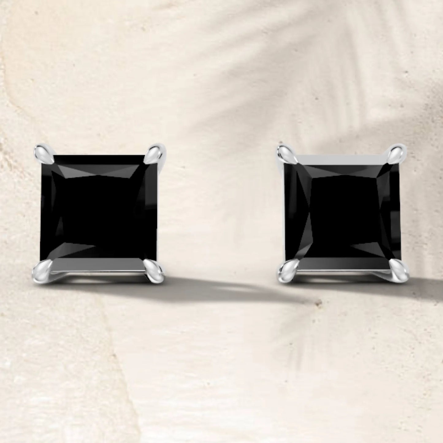 14K Gold Princess Cut Black Diamond Solitaire Stud Earring