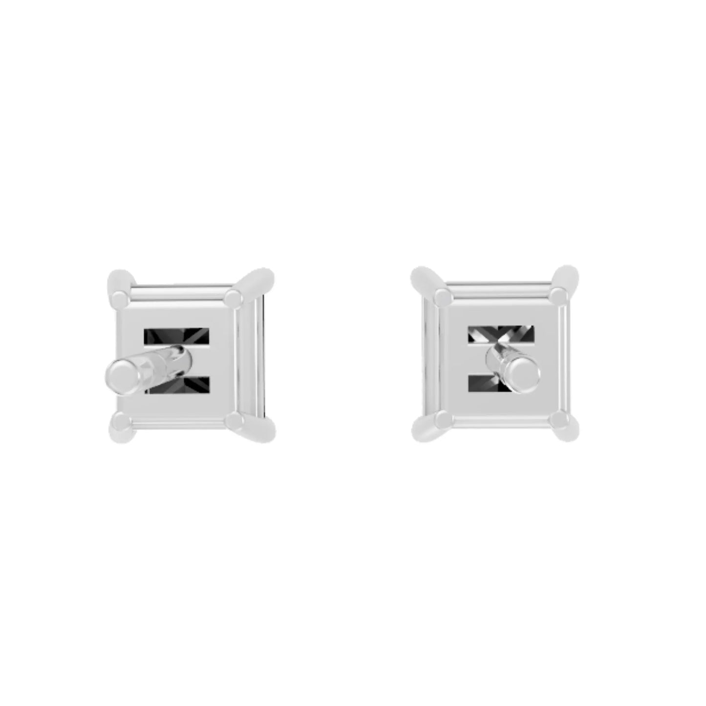 14K Gold Princess Cut Black Diamond Solitaire Stud Earring