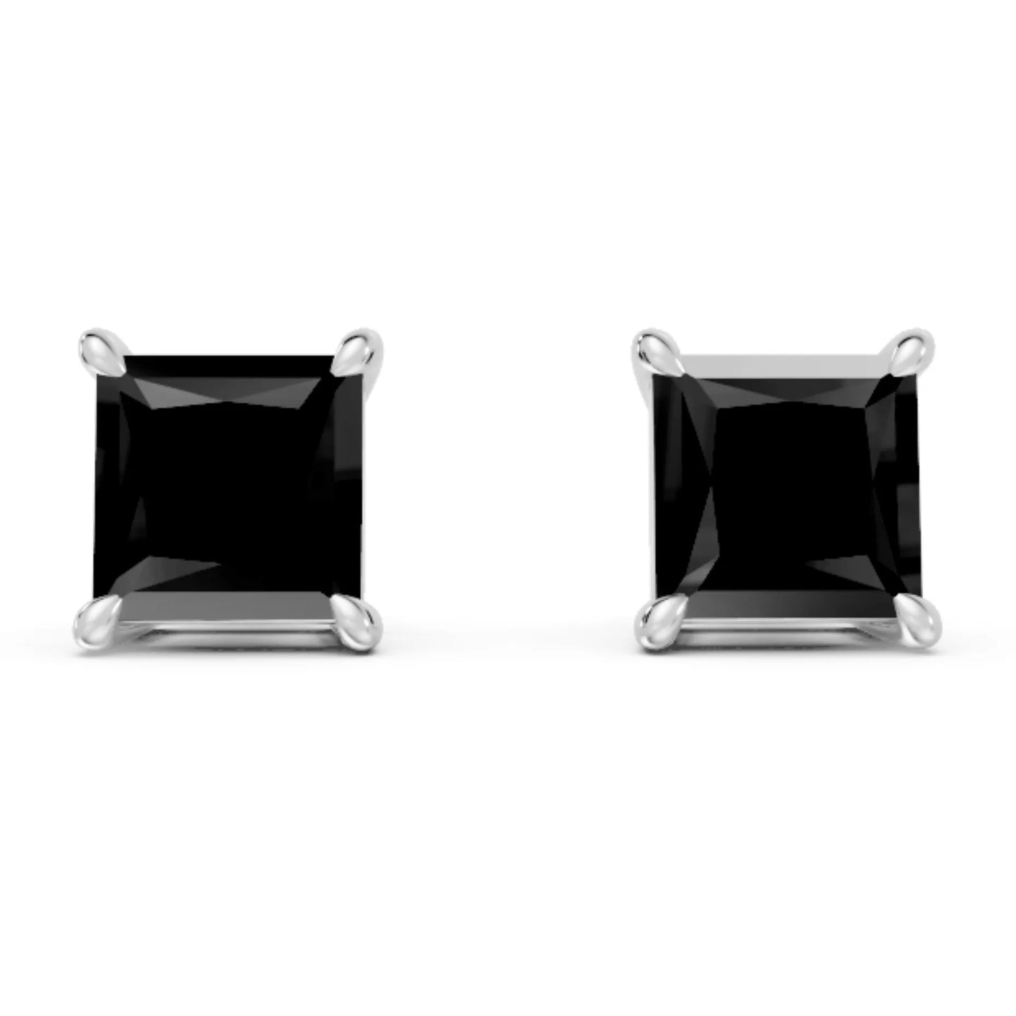 14K Gold Princess Cut Black Diamond Solitaire Stud Earring