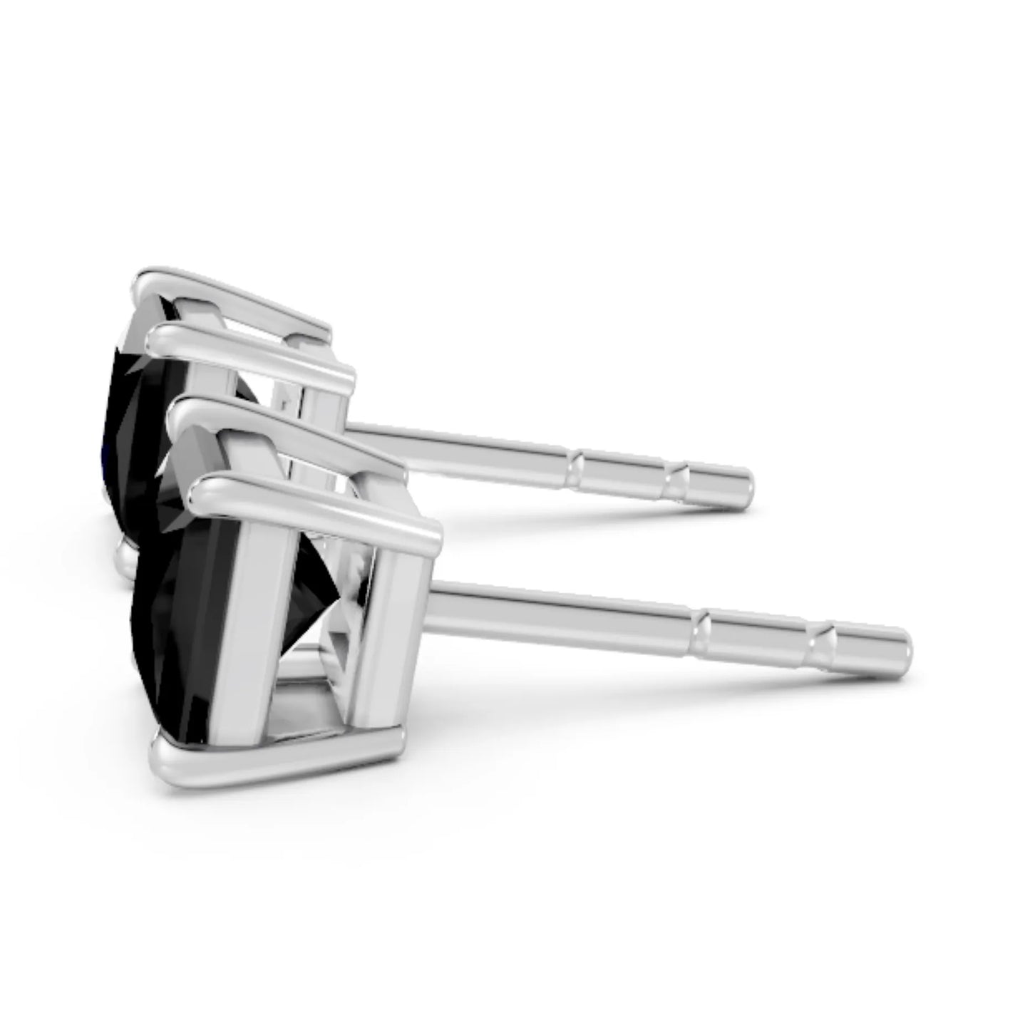 14K Gold Princess Cut Black Diamond Solitaire Stud Earring