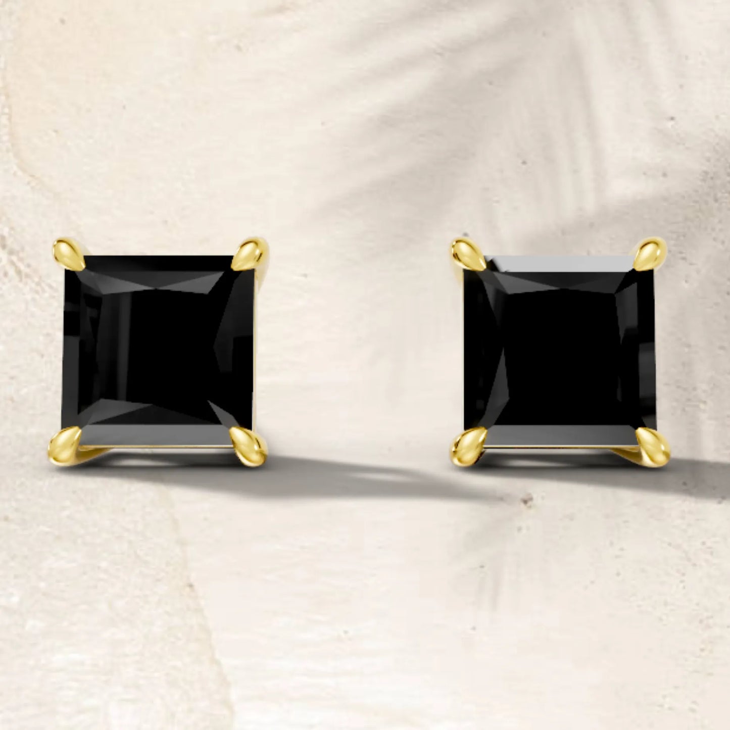 14K Gold Princess Cut Black Diamond Solitaire Stud Earring