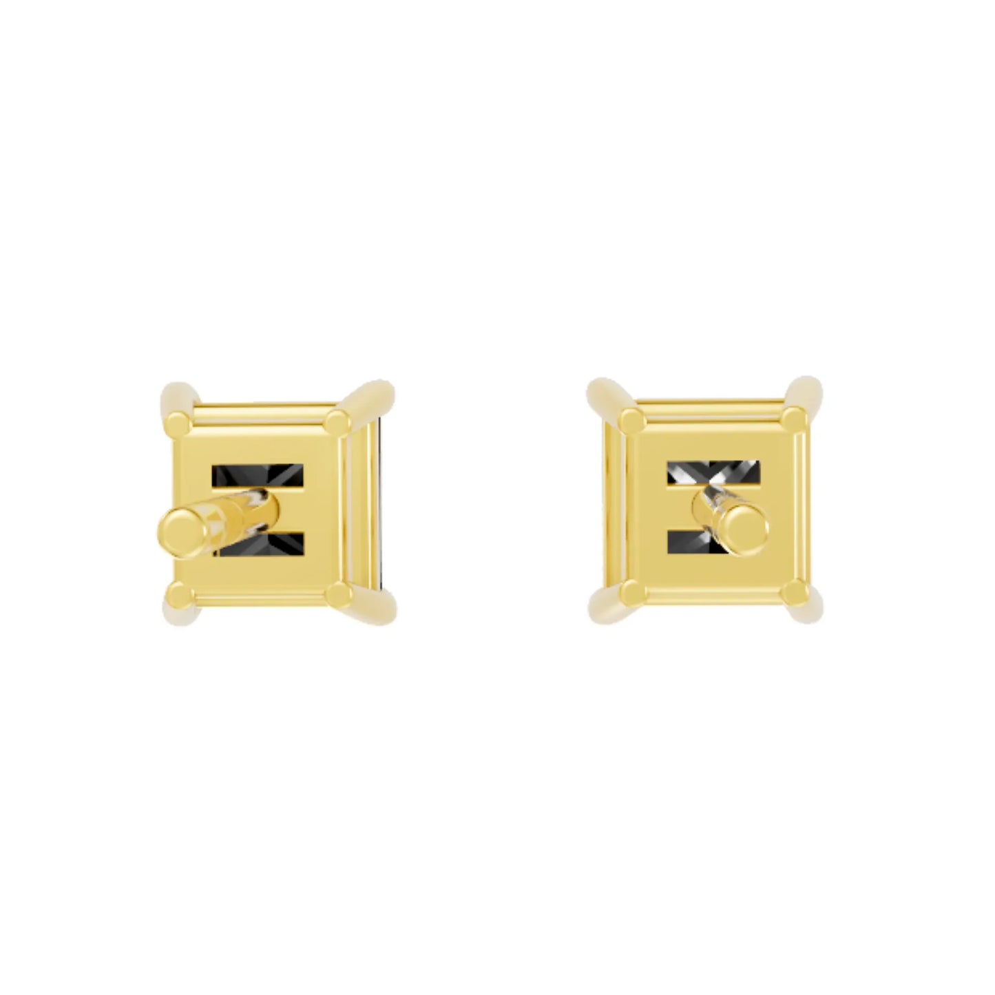 14K Gold Princess Cut Black Diamond Solitaire Stud Earring
