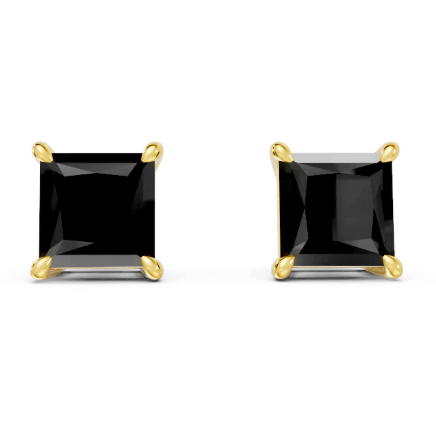 14K Gold Princess Cut Black Diamond Solitaire Stud Earring