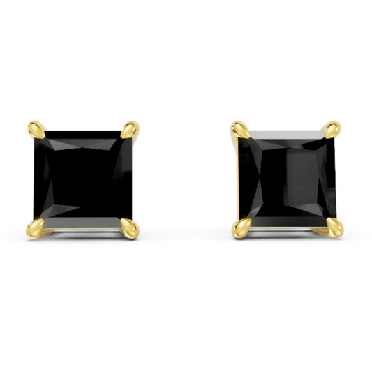14K Gold Princess Cut Black Diamond Solitaire Stud Earring