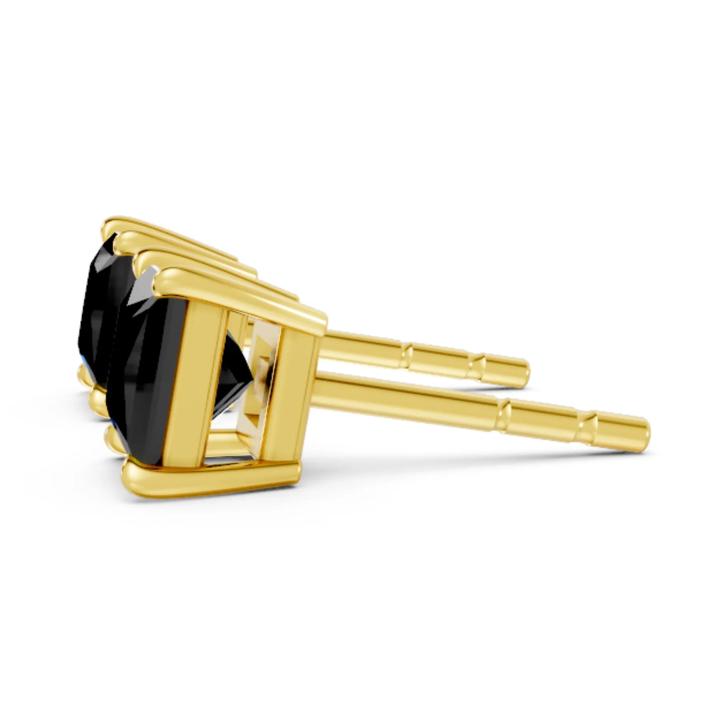 14K Gold Princess Cut Black Diamond Solitaire Stud Earring