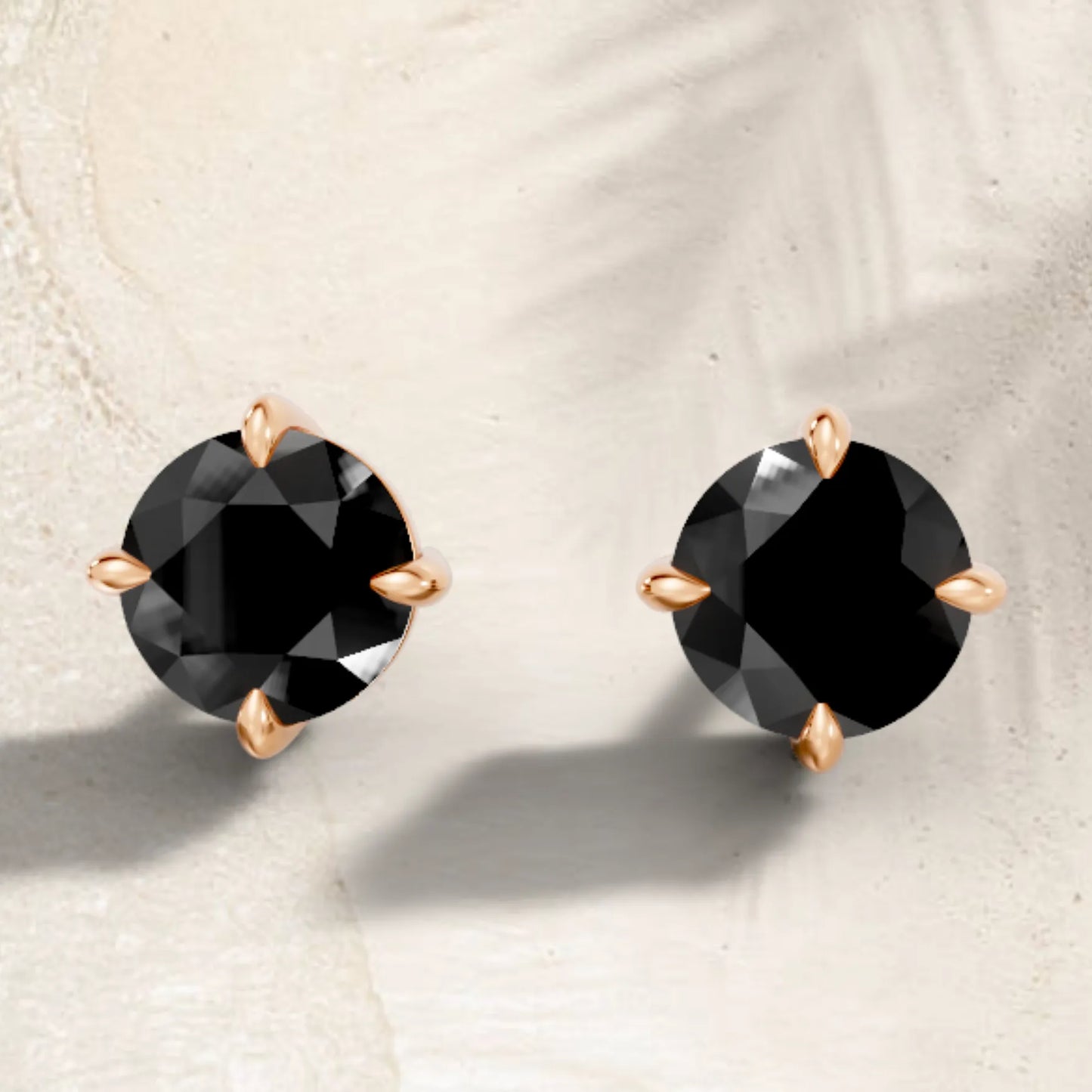 14K Gold Round Cut Black Diamond Solitaire Stud Earring