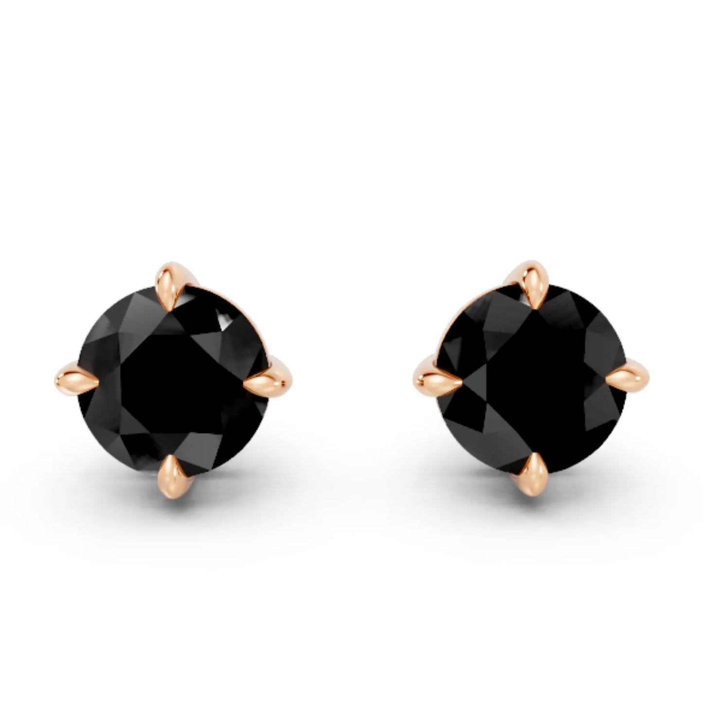 14K Gold Round Cut Black Diamond Solitaire Stud Earring