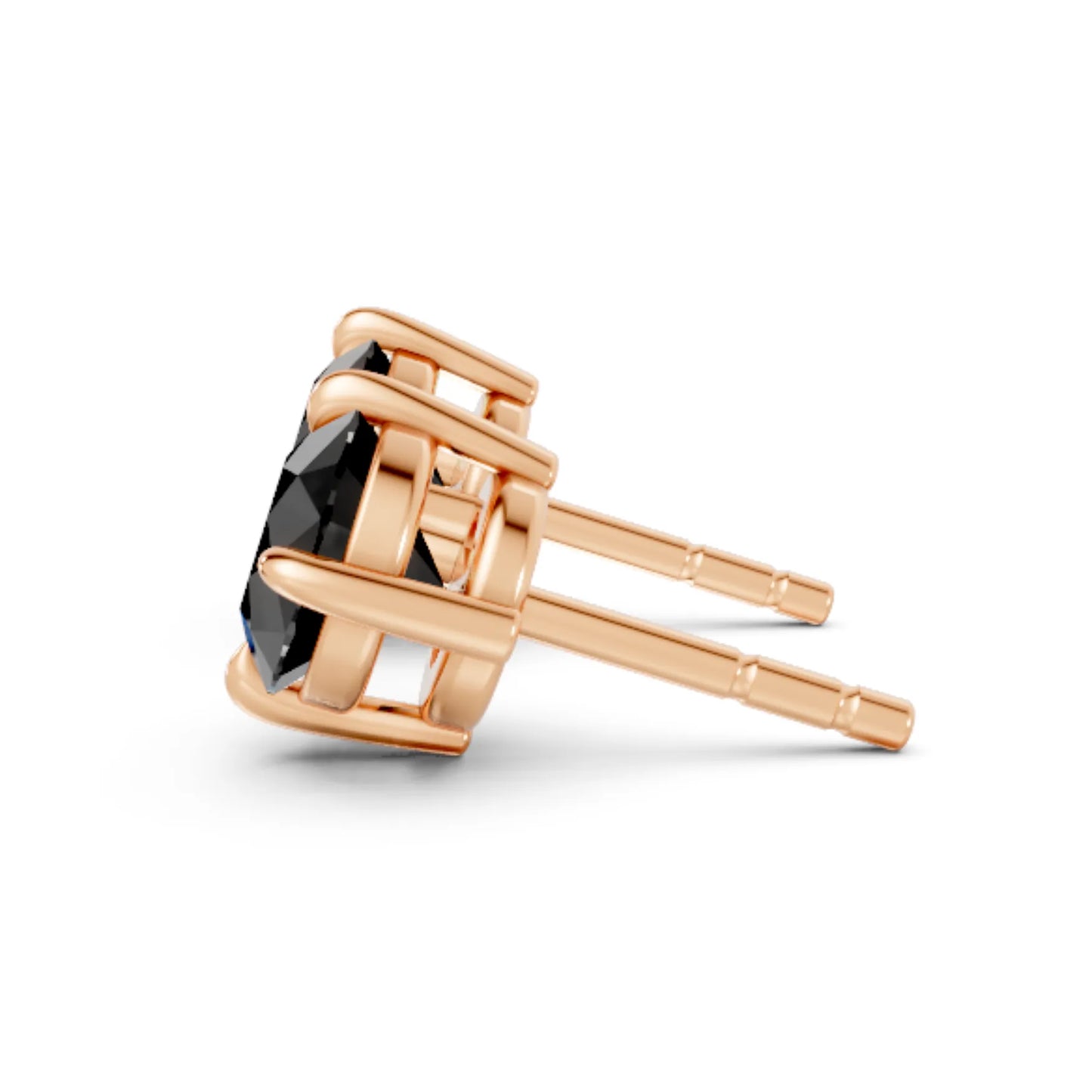 14K Gold Round Cut Black Diamond Solitaire Stud Earring
