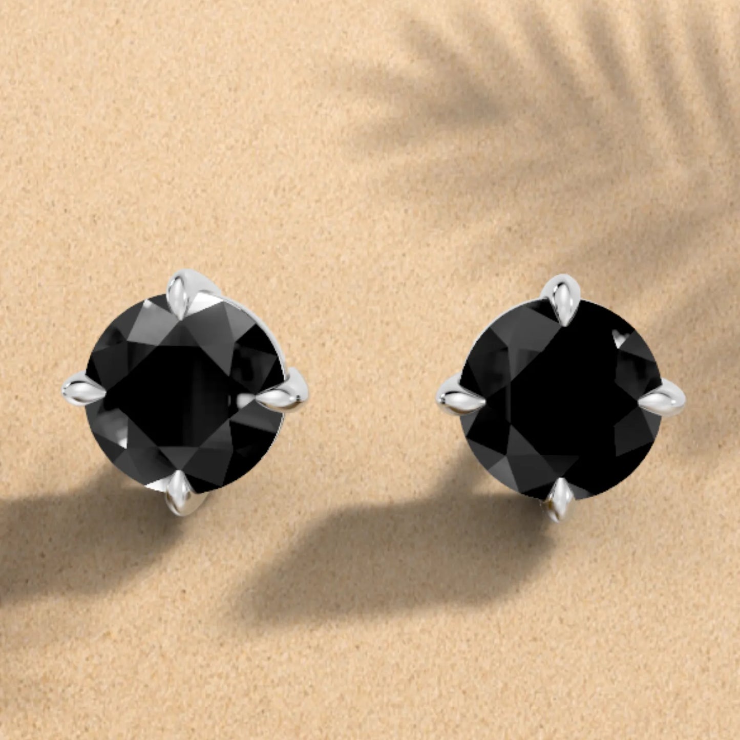 14K Gold Round Cut Black Diamond Solitaire Stud Earring