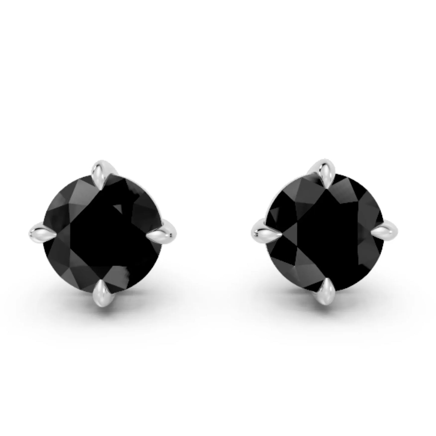 14K Gold Round Cut Black Diamond Solitaire Stud Earring