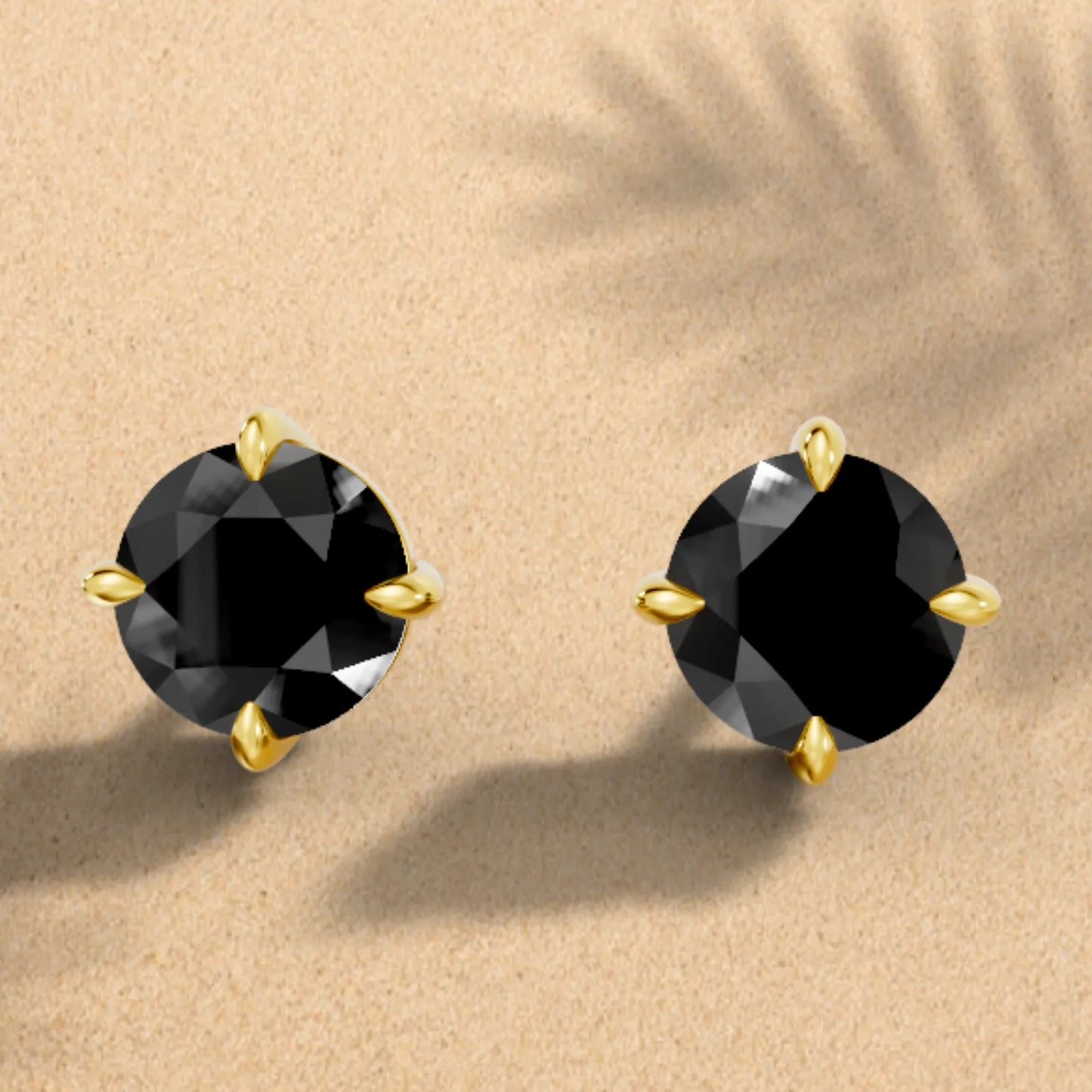 14K Gold Round Cut Black Diamond Solitaire Stud Earring