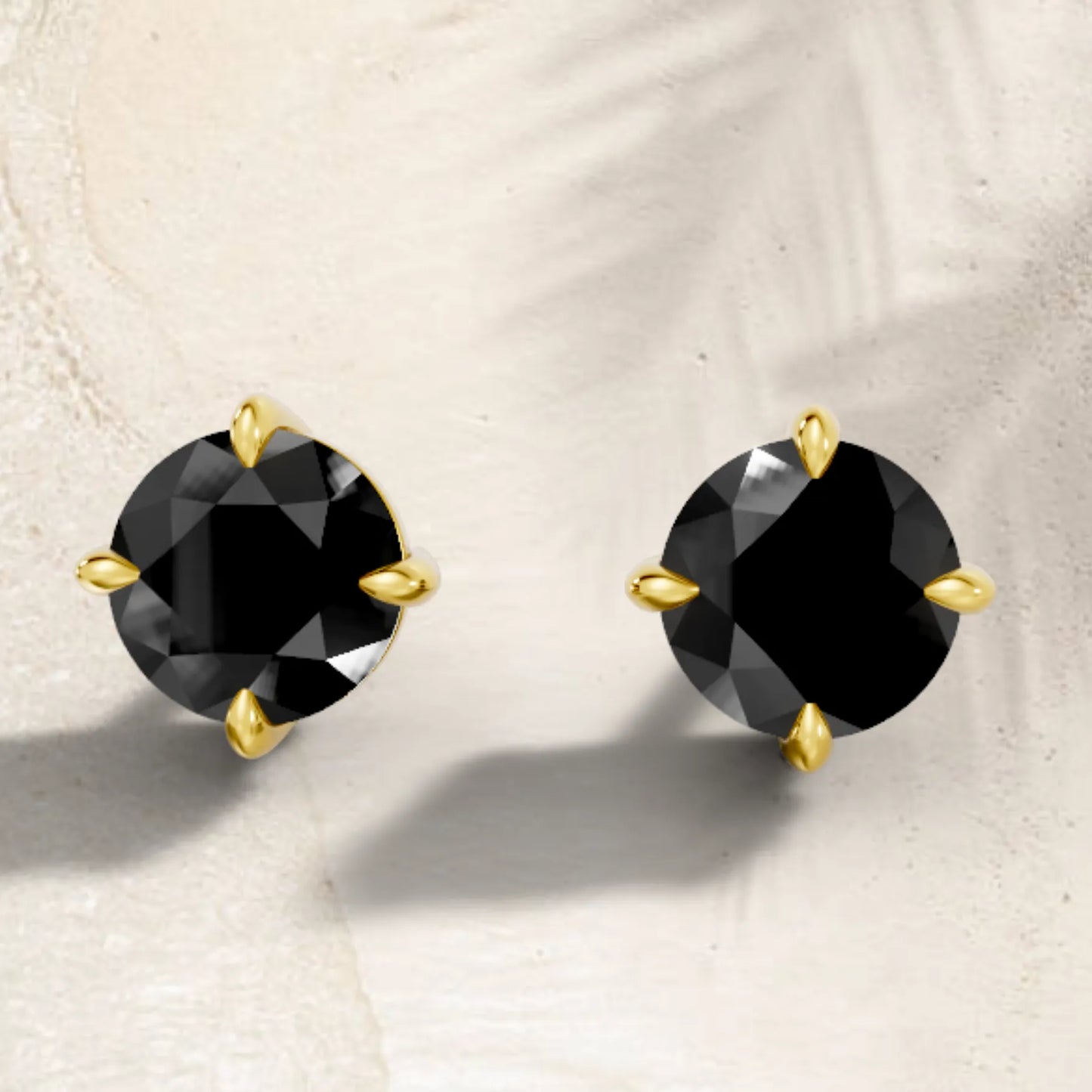 14K Gold Round Cut Black Diamond Solitaire Stud Earring