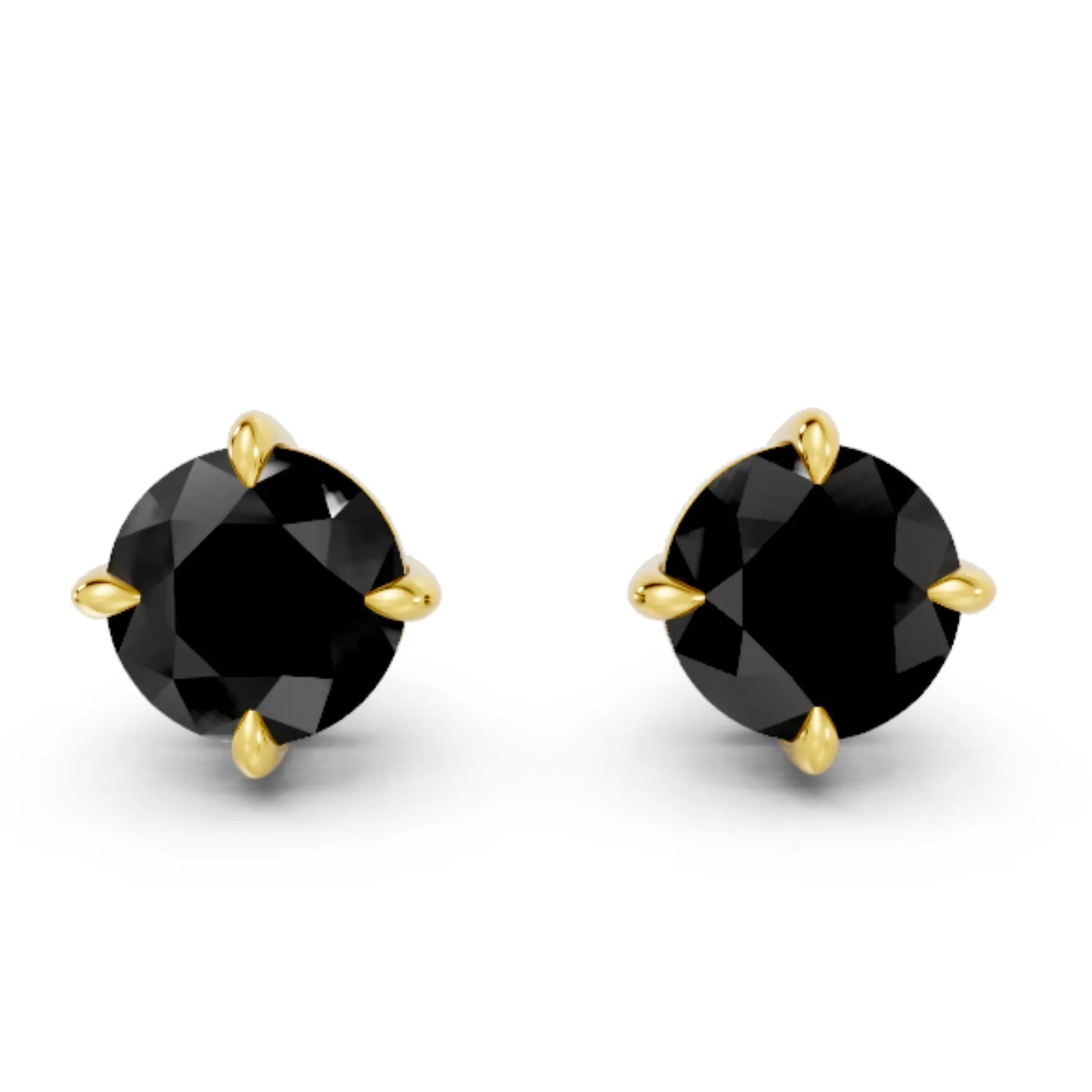 14K Gold Round Cut Black Diamond Solitaire Stud Earring