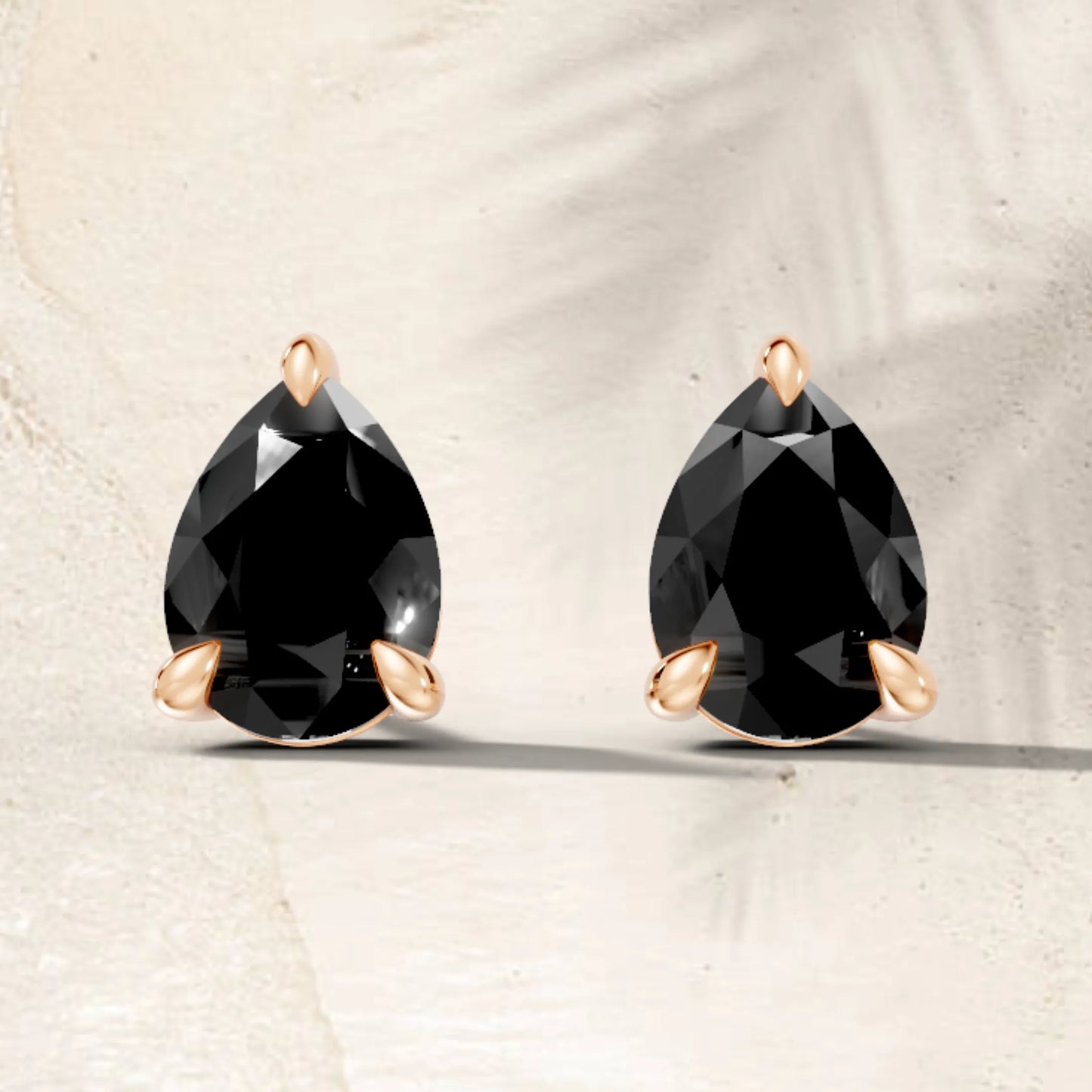14K Gold Pear Cut Black Diamond Solitaire Stud Earring