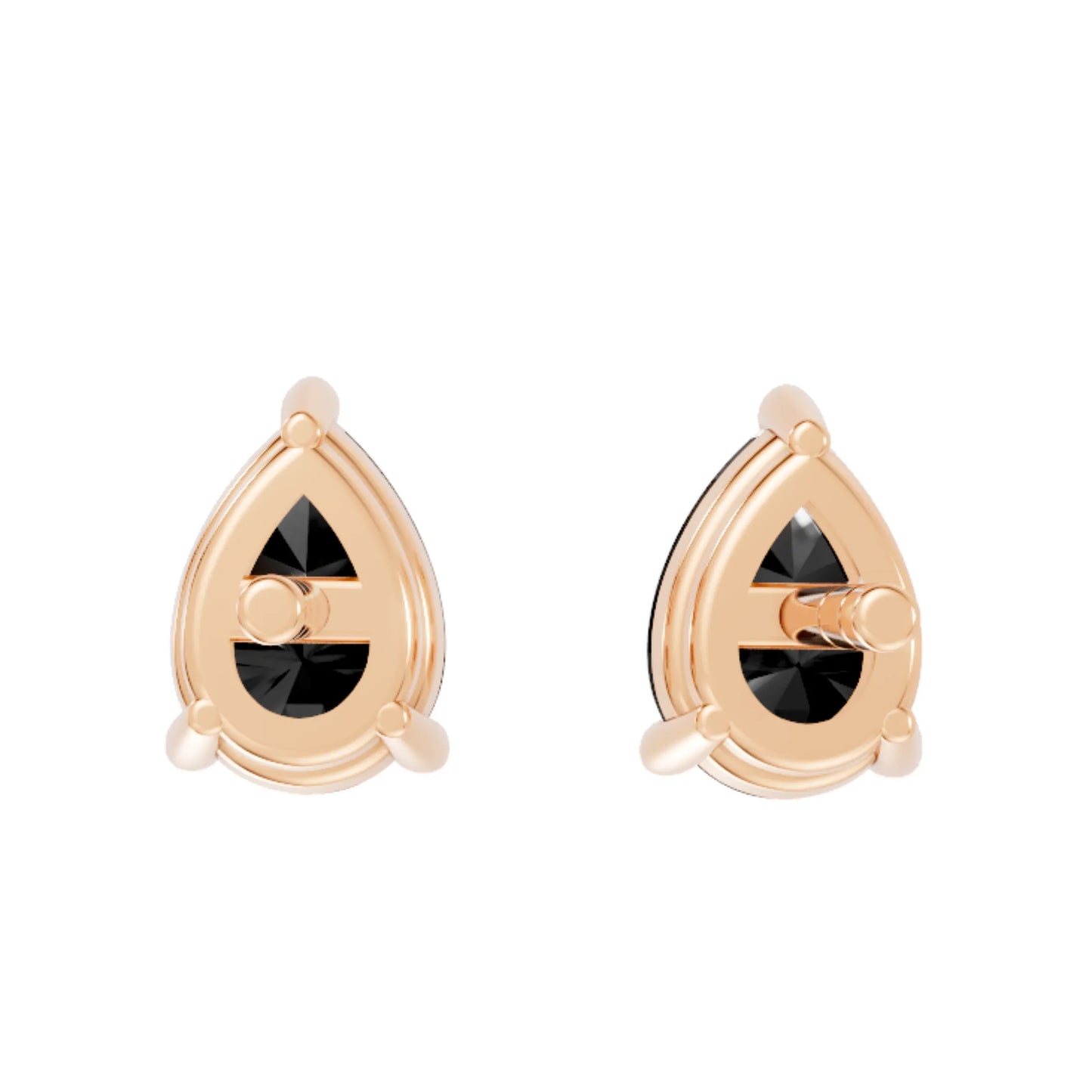 14K Gold Pear Cut Black Diamond Solitaire Stud Earring