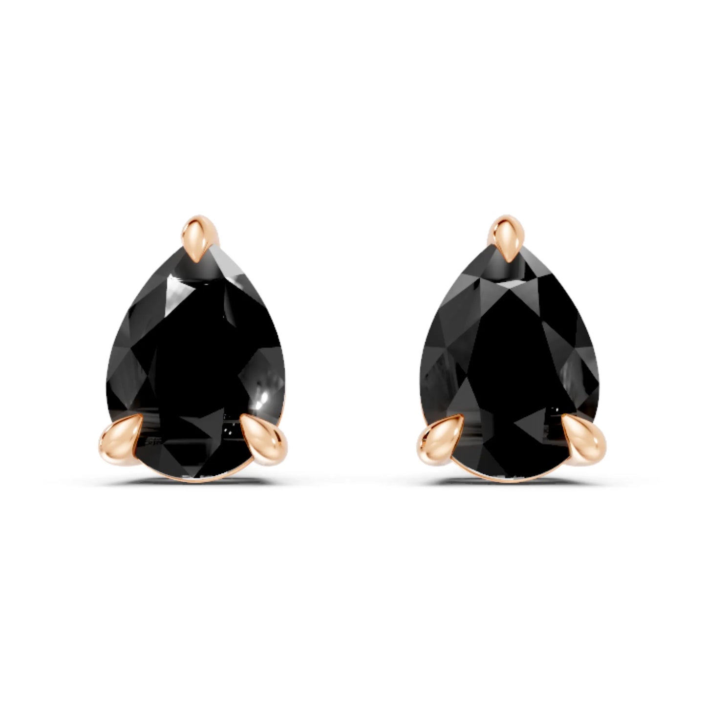 14K Gold Pear Cut Black Diamond Solitaire Stud Earring