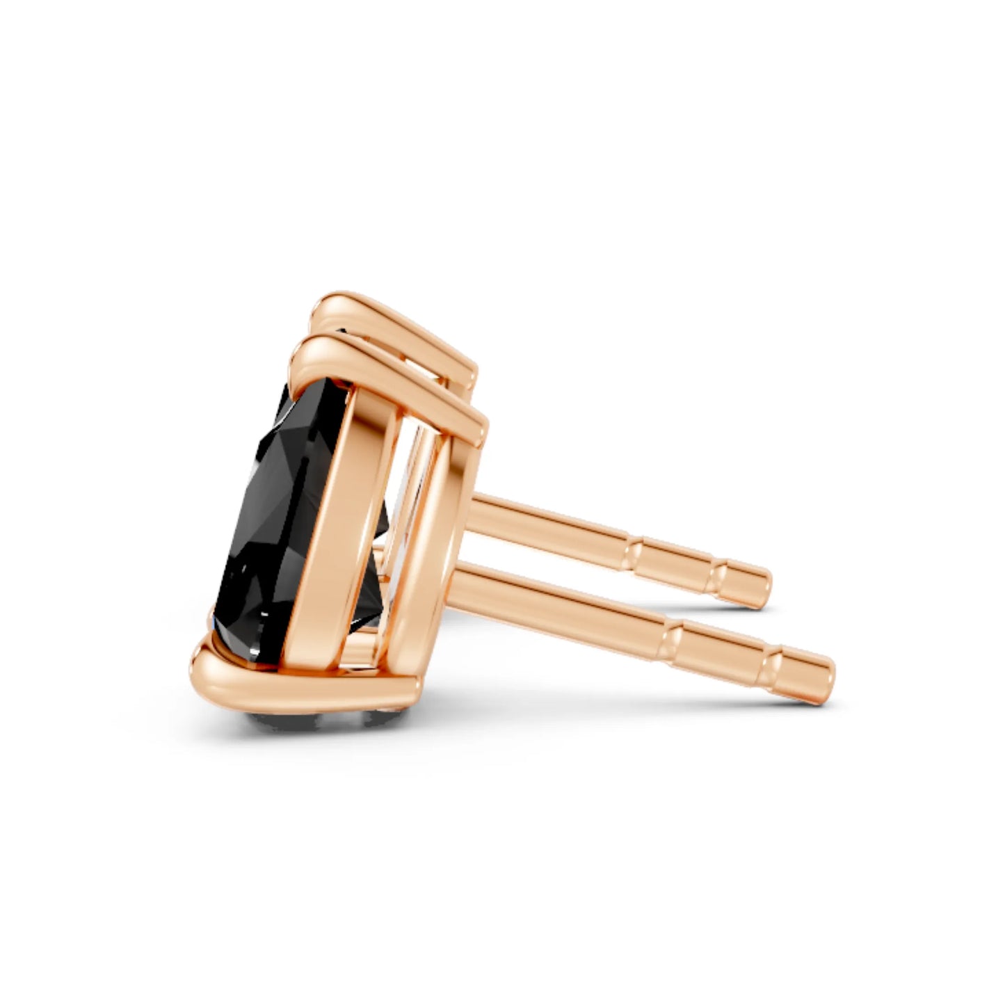 14K Gold Pear Cut Black Diamond Solitaire Stud Earring