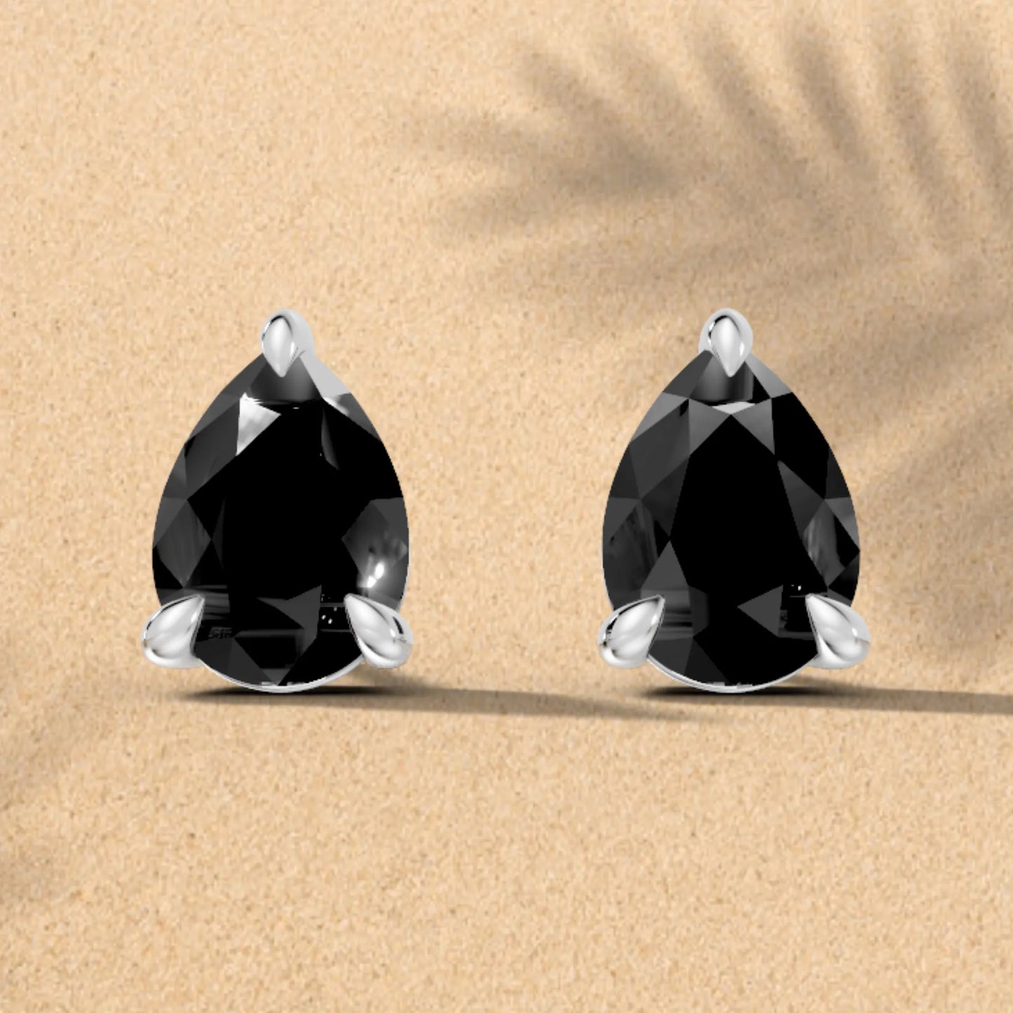 14K Gold Pear Cut Black Diamond Solitaire Stud Earring
