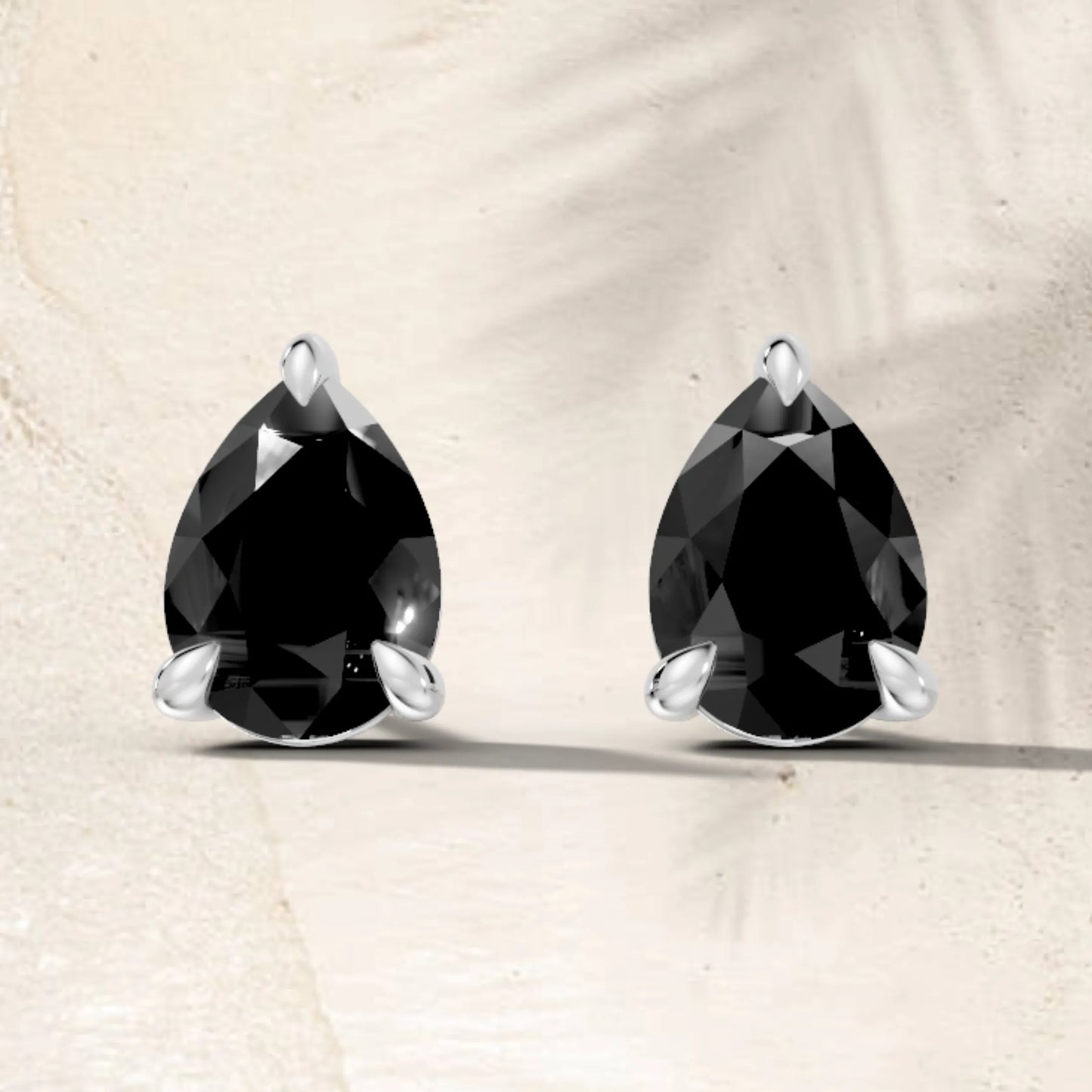 14K Gold Pear Cut Black Diamond Solitaire Stud Earring