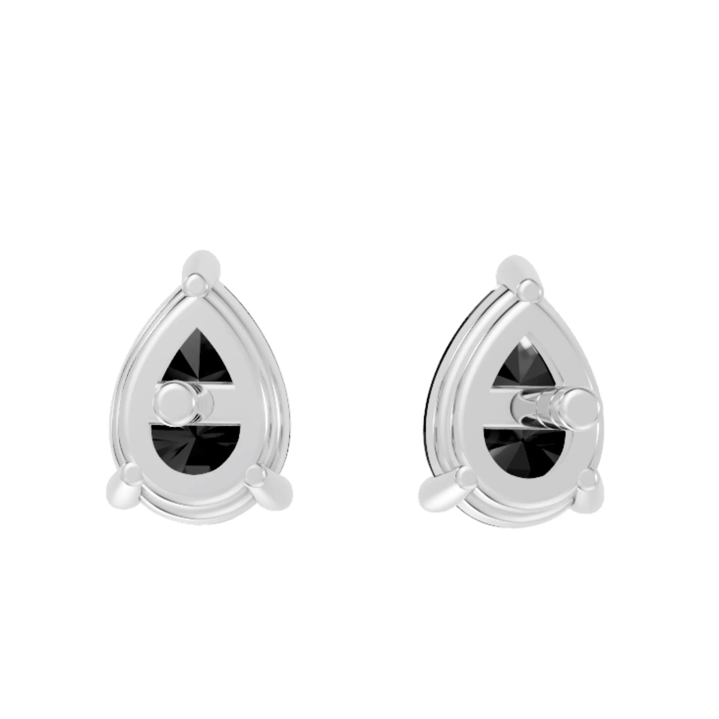 14K Gold Pear Cut Black Diamond Solitaire Stud Earring