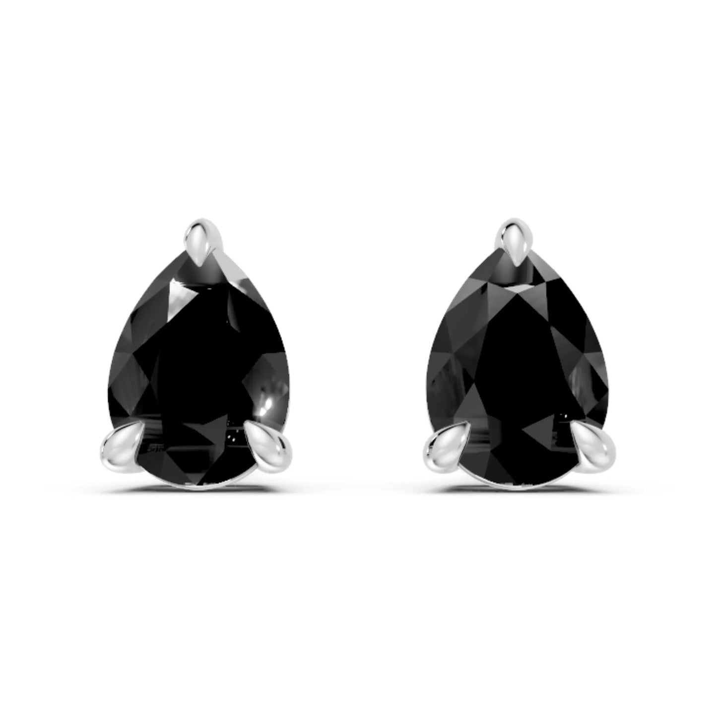 14K Gold Pear Cut Black Diamond Solitaire Stud Earring