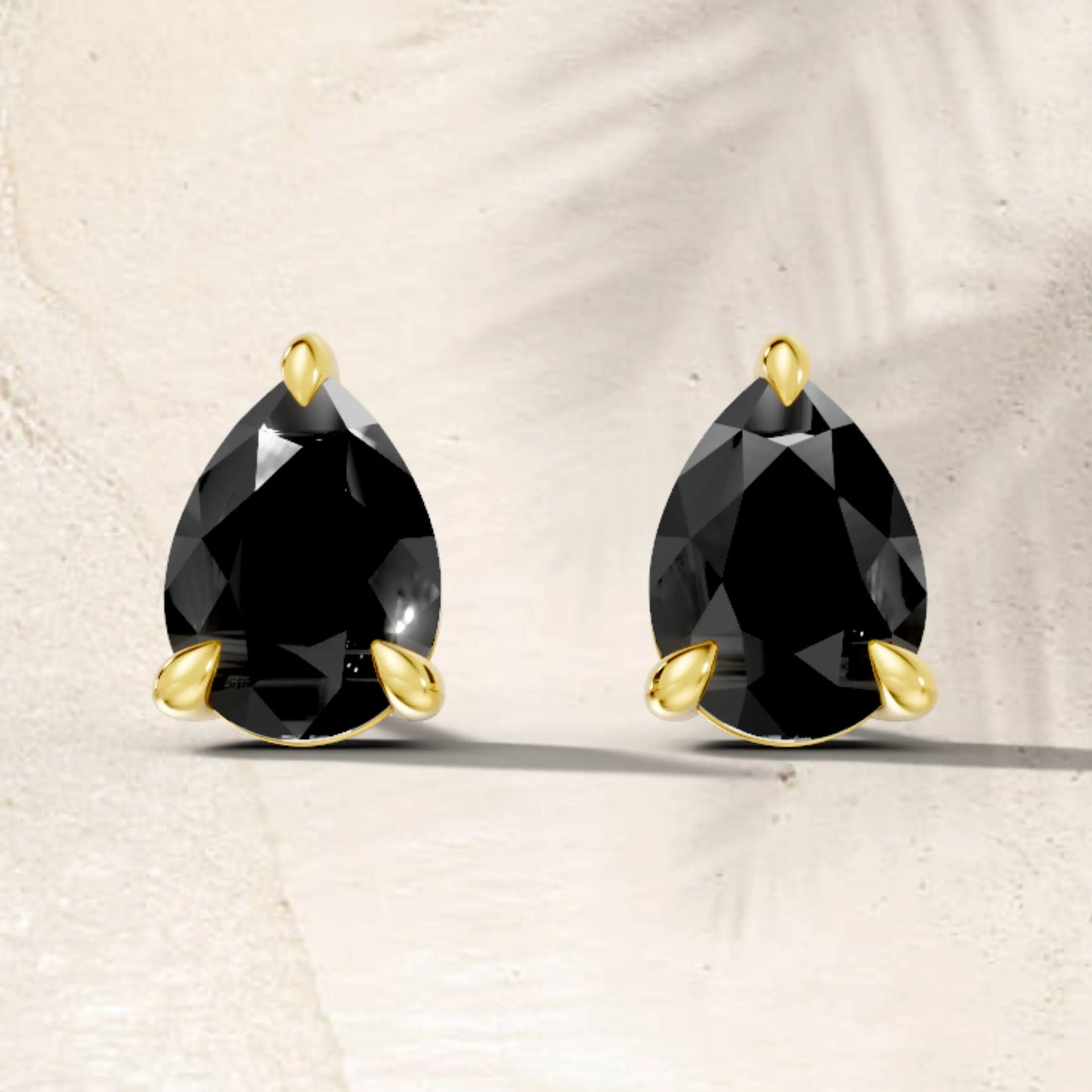 14K Gold Pear Cut Black Diamond Solitaire Stud Earring
