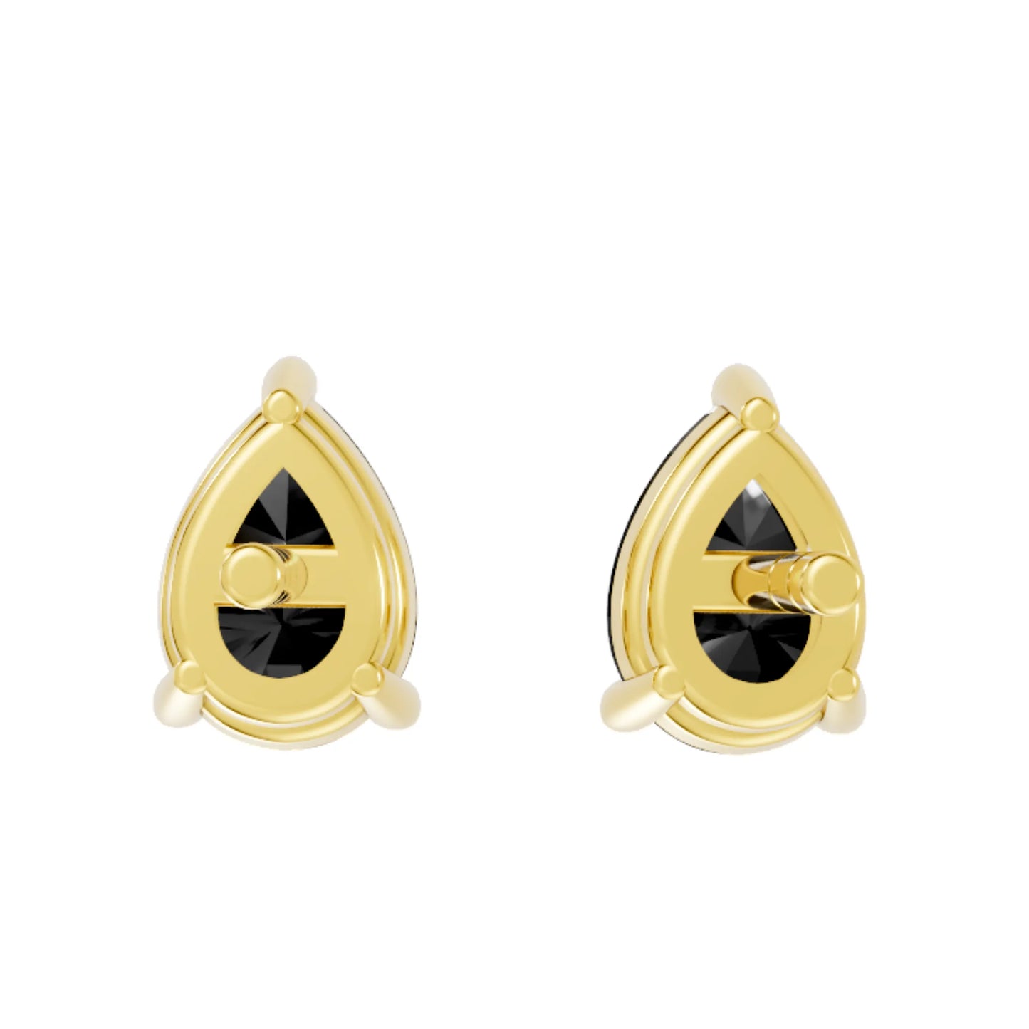 14K Gold Pear Cut Black Diamond Solitaire Stud Earring