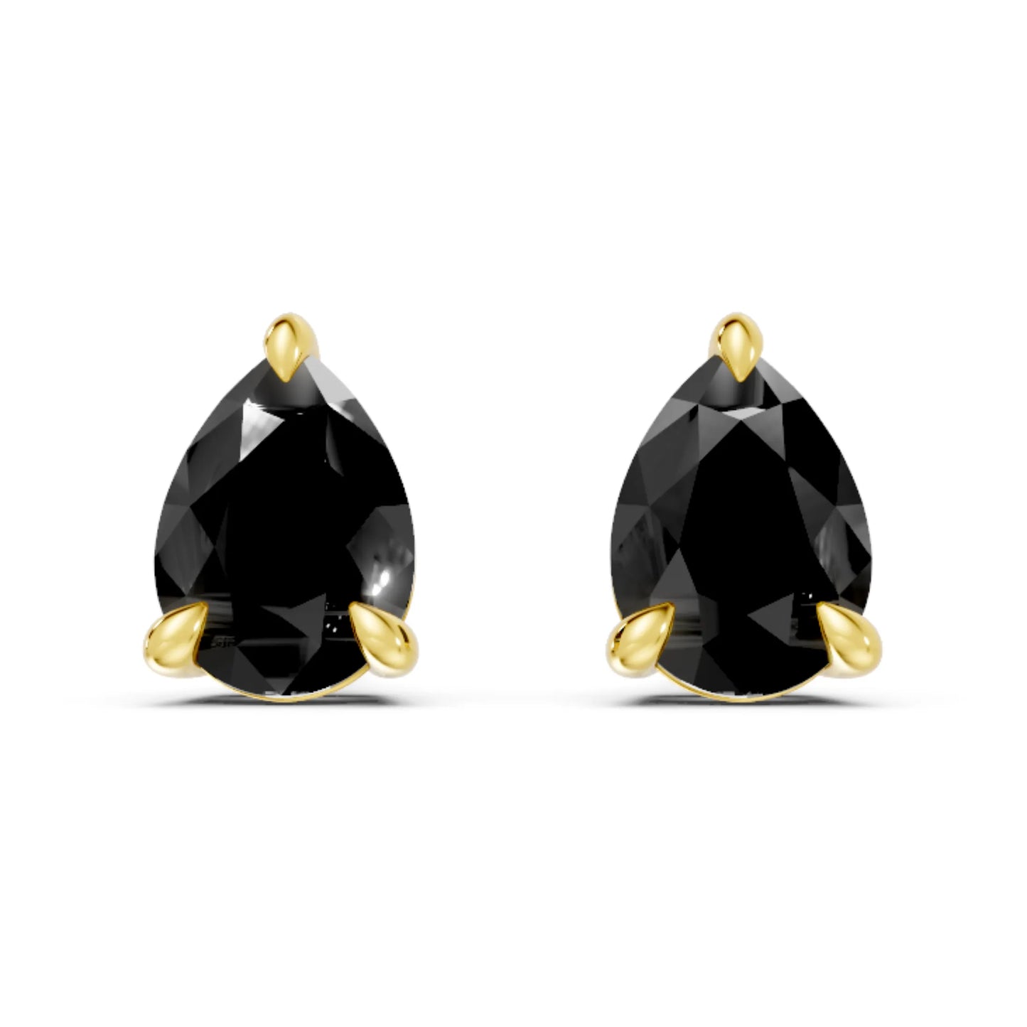 14K Gold Pear Cut Black Diamond Solitaire Stud Earring