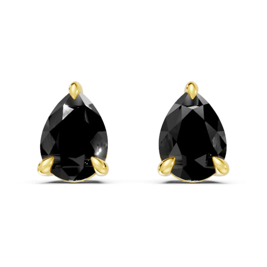 14K Gold Pear Cut Black Diamond Solitaire Stud Earring