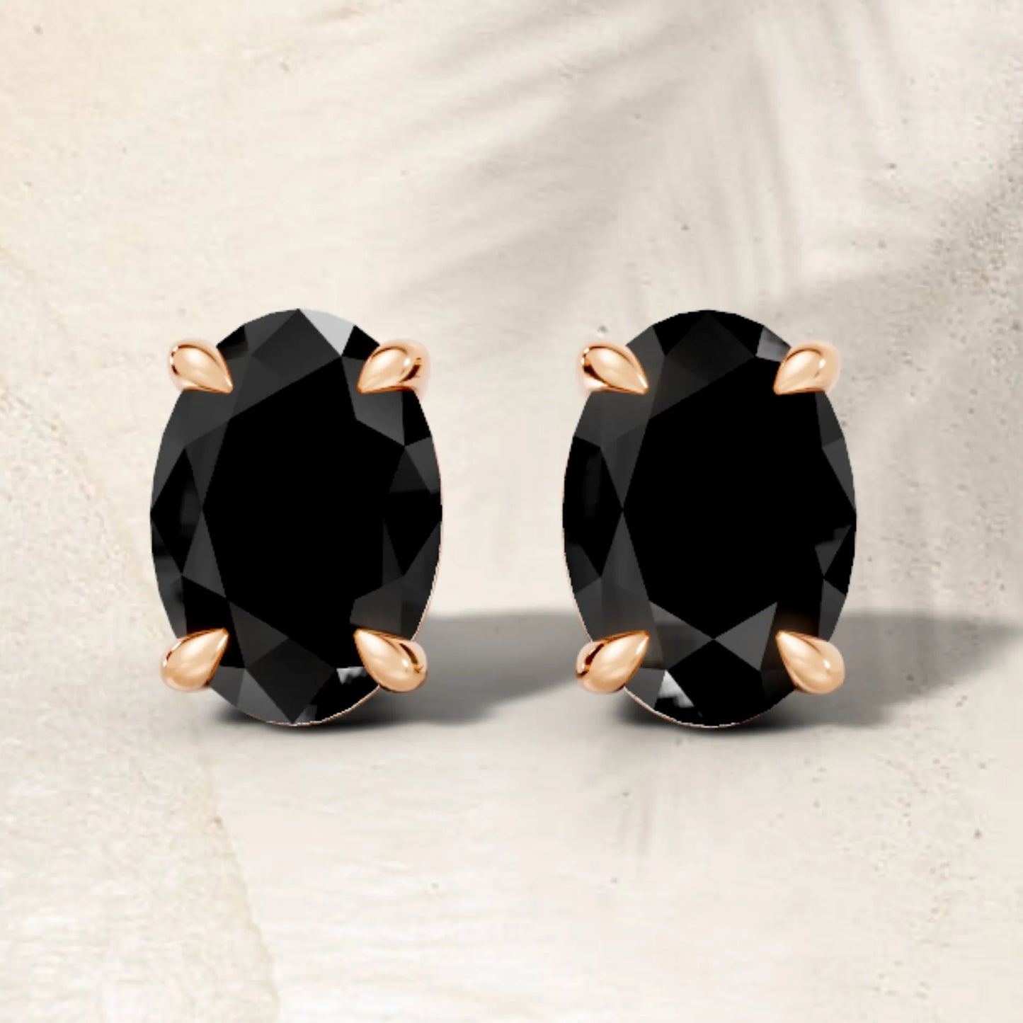 14K Gold Oval Cut Black Diamond Solitaire Stud Earring