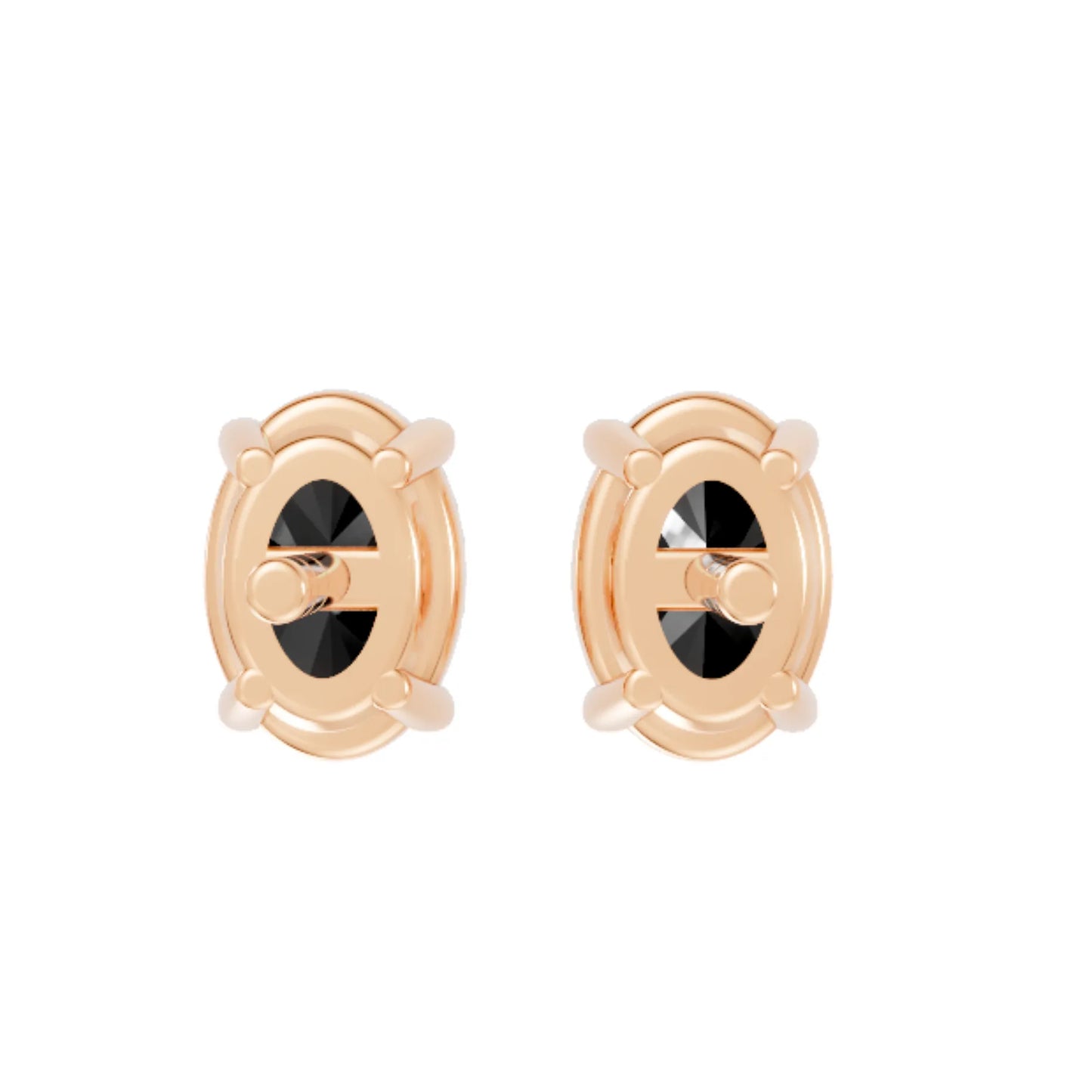 14K Gold Oval Cut Black Diamond Solitaire Stud Earring