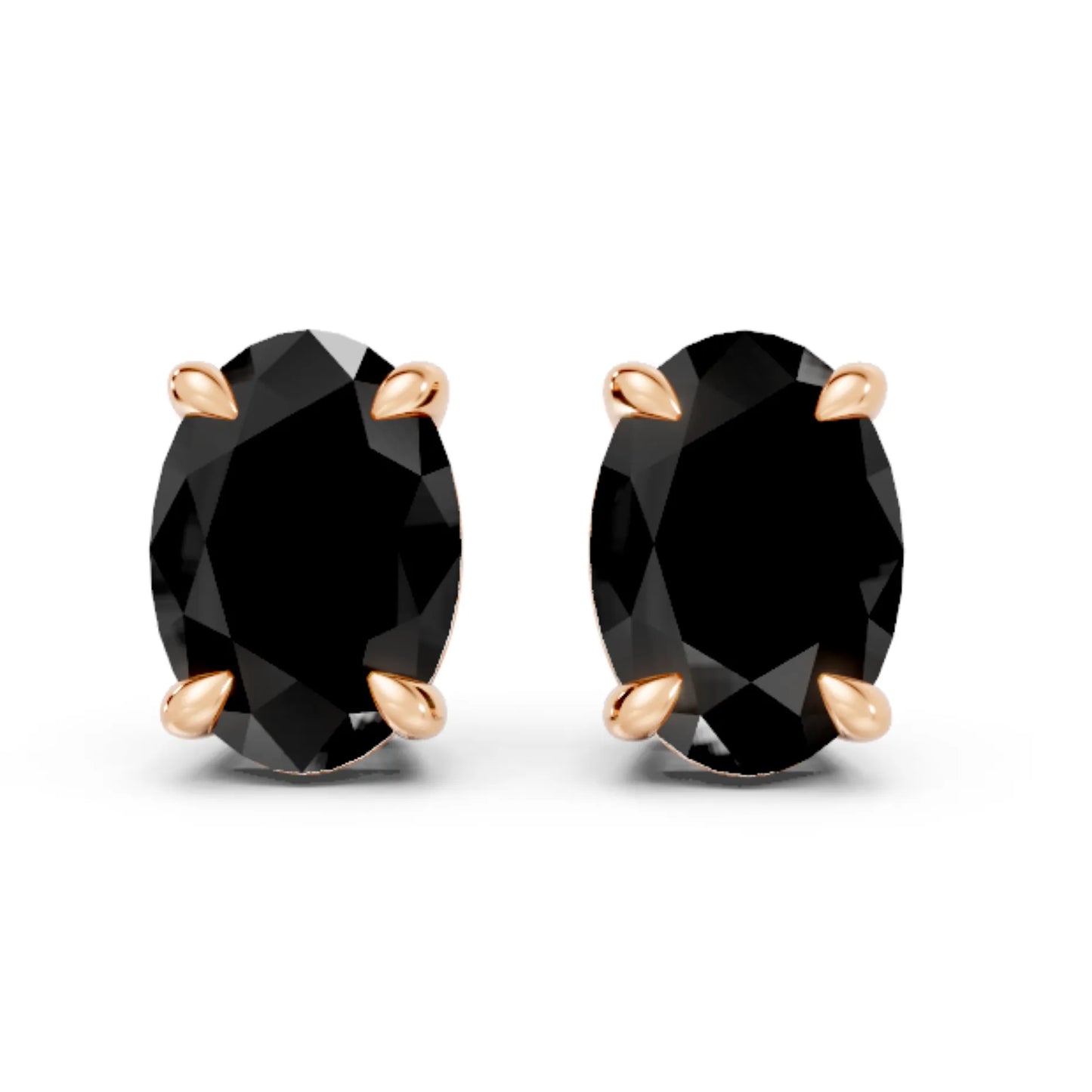 14K Gold Oval Cut Black Diamond Solitaire Stud Earring
