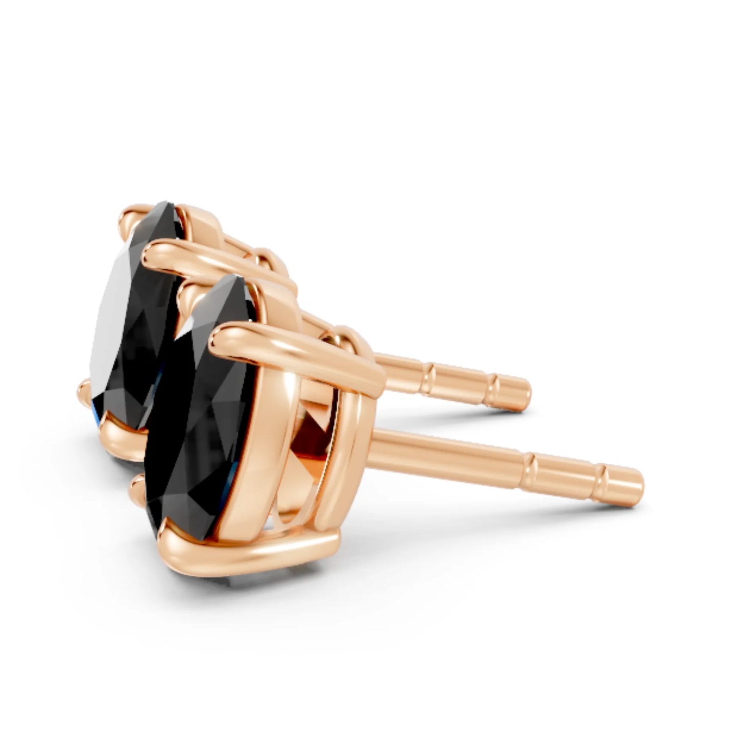 14K Gold Oval Cut Black Diamond Solitaire Stud Earring